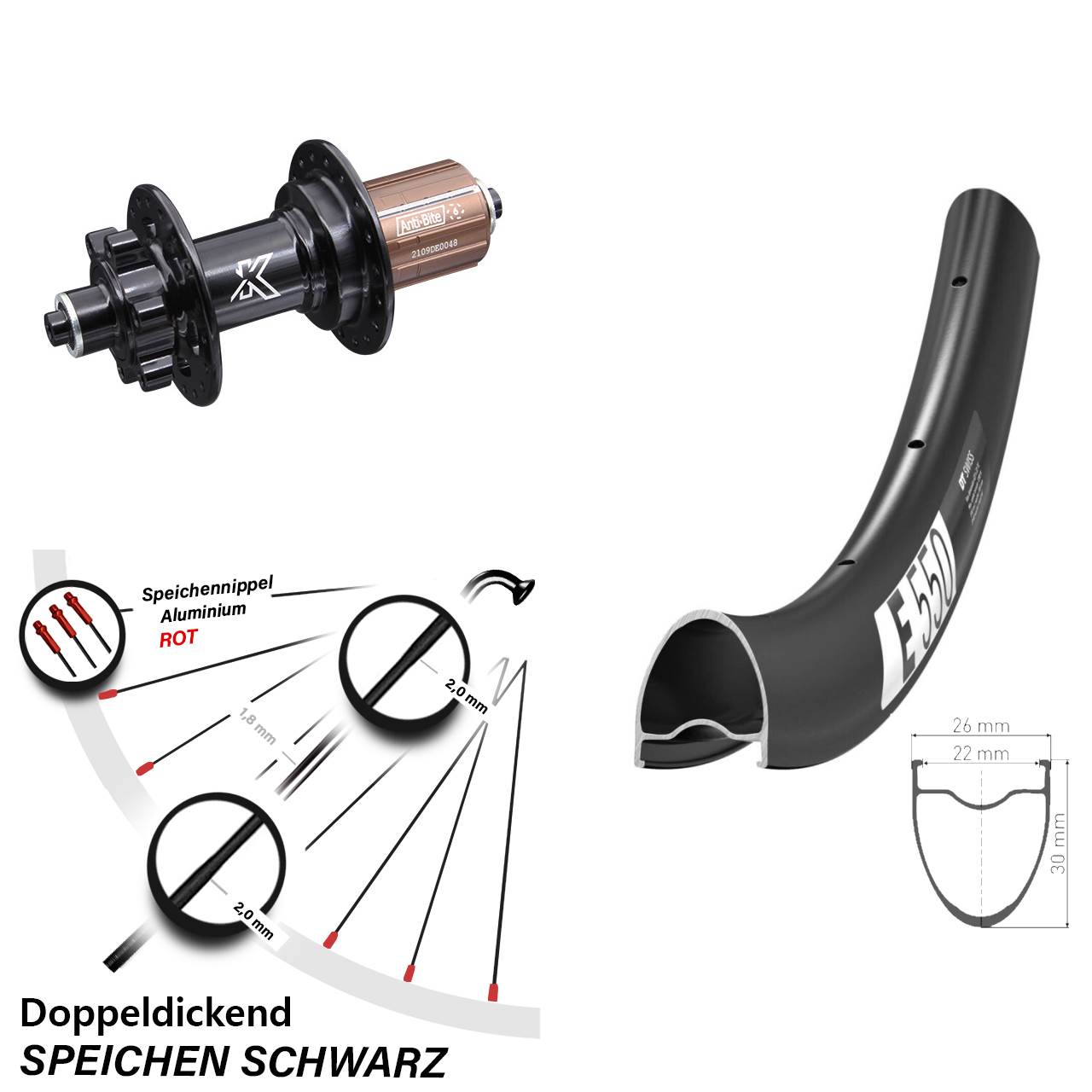 Disc Laufrad 28 Zoll DT Swiss E 550 KX-M 8-12 fach für Schnellspanner
