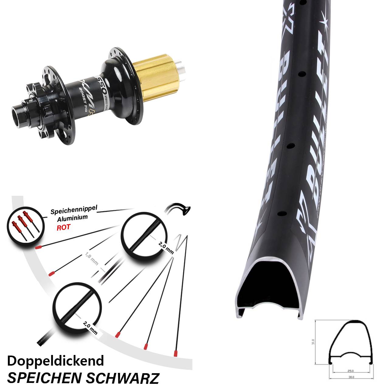 Hinterrad 6-Loch 29 Zoll KX Bullet OS Miche XMH 550 8-11 fach HG 12x148