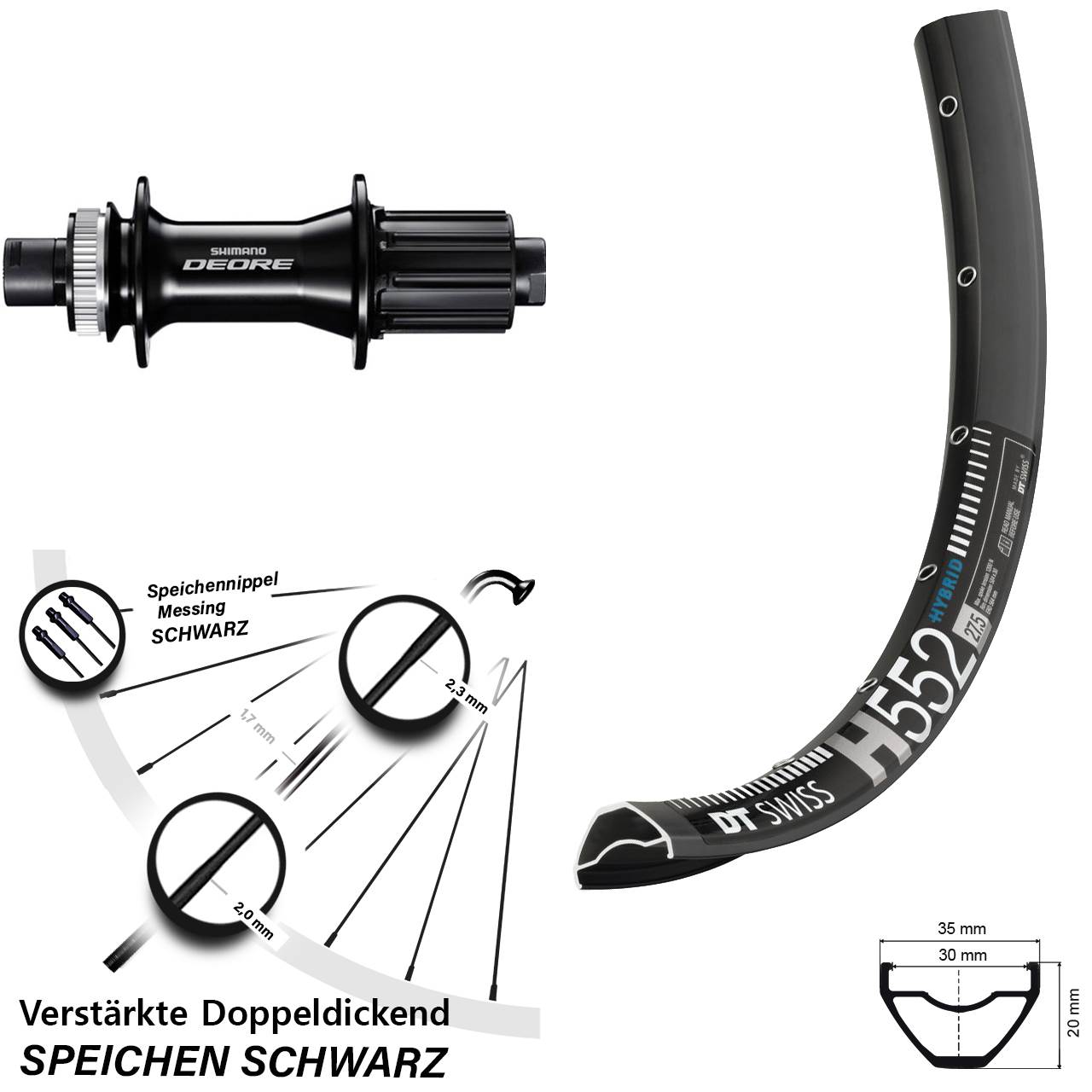 29 Zoll DT Swiss H 552 Shimano Deore FH-M6010 Disc Laufrad 12x142 8-11 fach HG