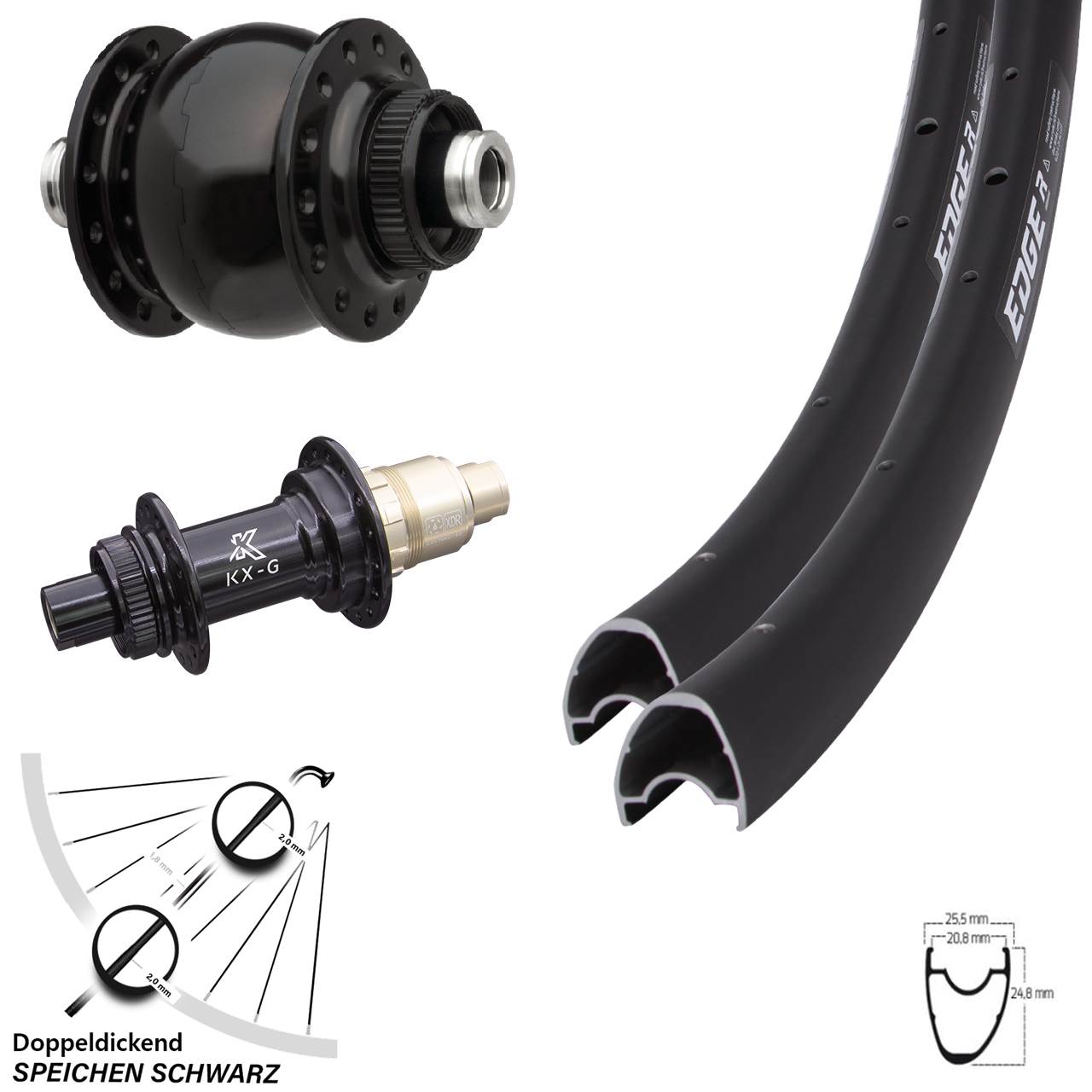Laufradsatz Ryde Edge R25 OS KX-G Sram XD-R Steckachse 24 Speichen SON 28 Zoll