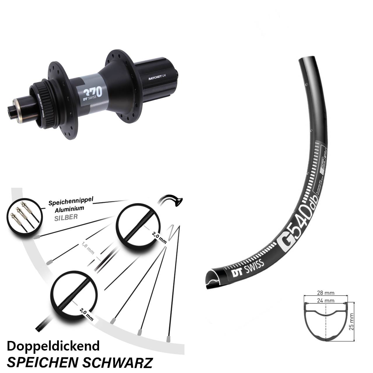 DT Swiss G 540-370 29 Zoll Centerlock Hinterrad QR 8-12 fach HG