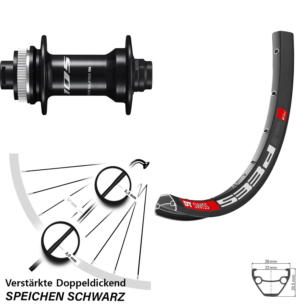 DT Swiss 533D Vorderrad 28 Zoll Shimano HB-R7070 Centerlock 12x100