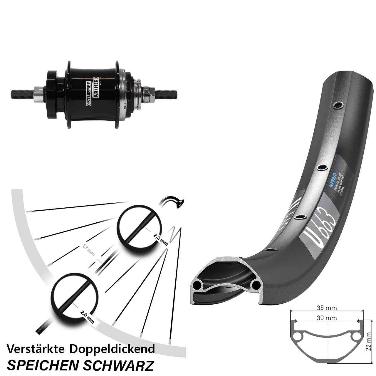 27,5 Zoll DT Swiss U663 Hinterrad Sturmey Archer A2K Disc schwarz