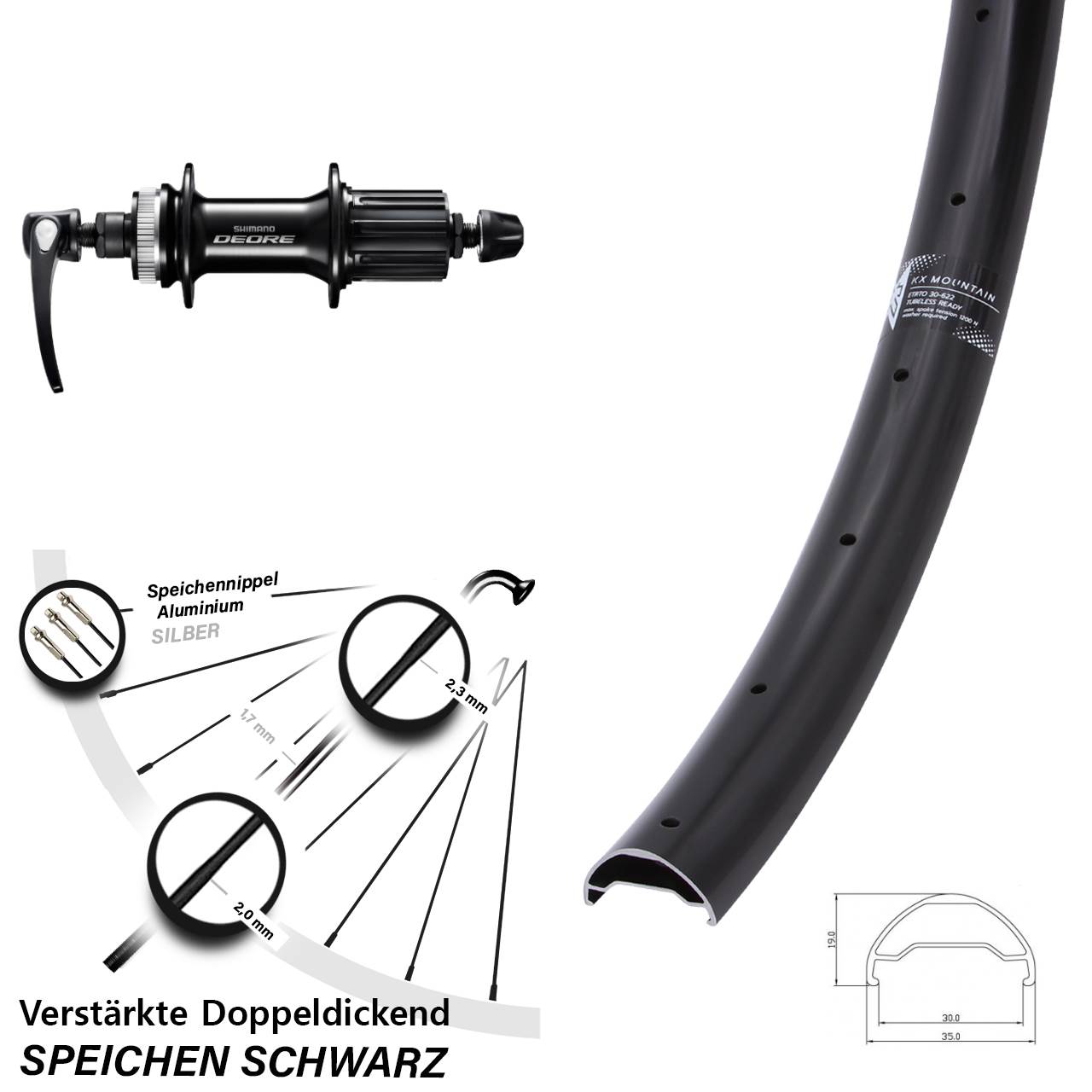 Disc Hinterrad für Schnellspanner 29 Zoll KX Mountain Shimano Deore 8-11 fach