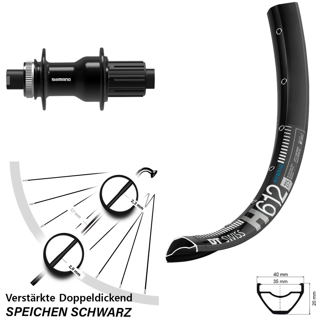 Hinterrad 12x148 27,5 Zoll DT Swiss H612 Shimano FH-TC500-B Boost 8-11 fach HG