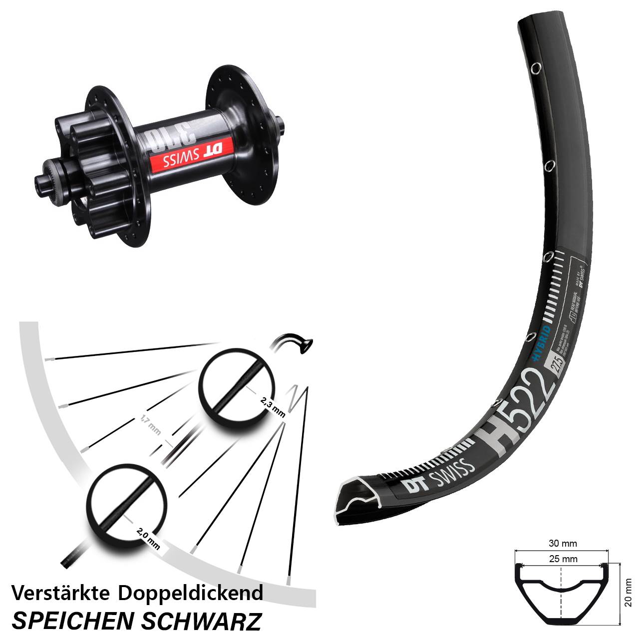 Vorderrad 6-Loch QR 29 Zoll DT Swiss H522 DT Swiss 370