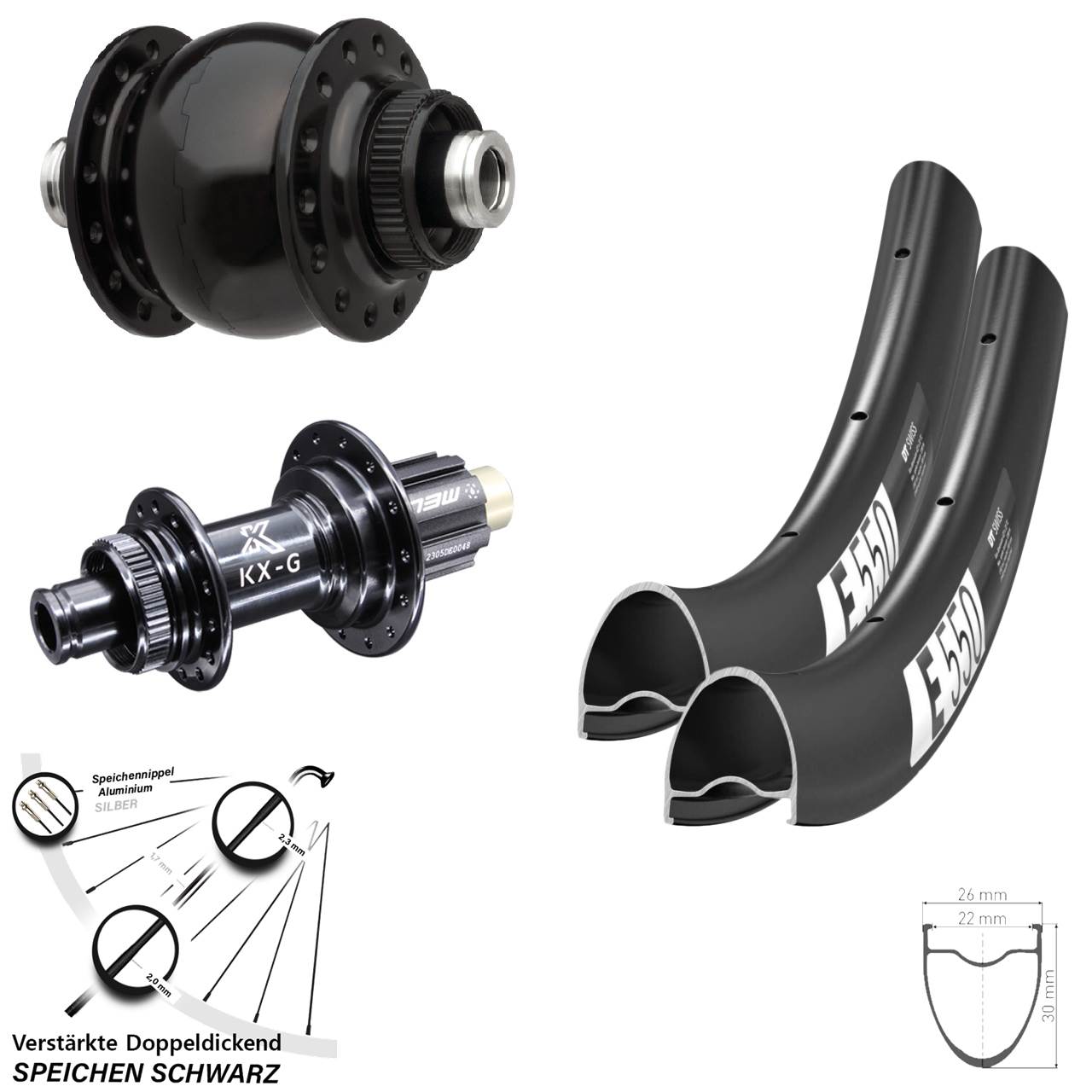 Centerlock Laufradsatz 12x100/142 DT Swiss E 550 KX-G SON 28 Zoll Campa N3W