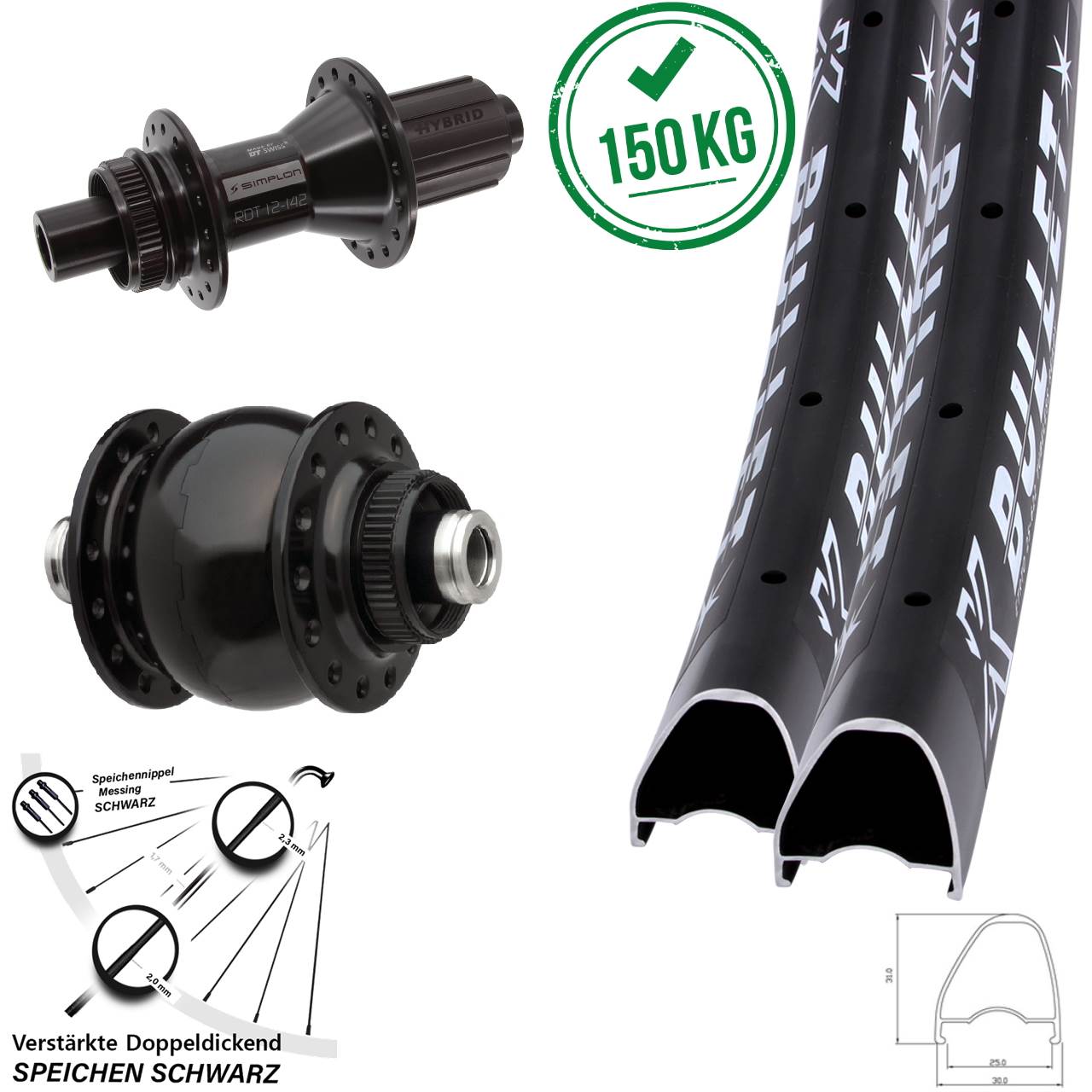 28 Zoll KX Bullet OS DT Swiss 370 Hybrid SONdelux Disc Laufradsatz 12x100/142 8-11 fach HG