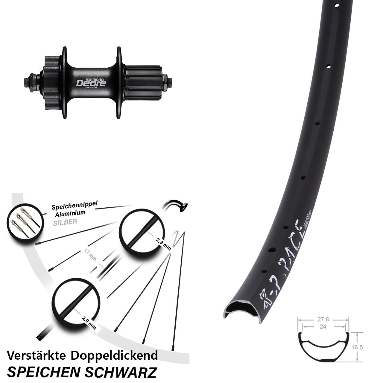 28 Zoll KX-R Race Shimano Deore 6-Loch Hinterrad für Schnellspanner 8-11 fach HG