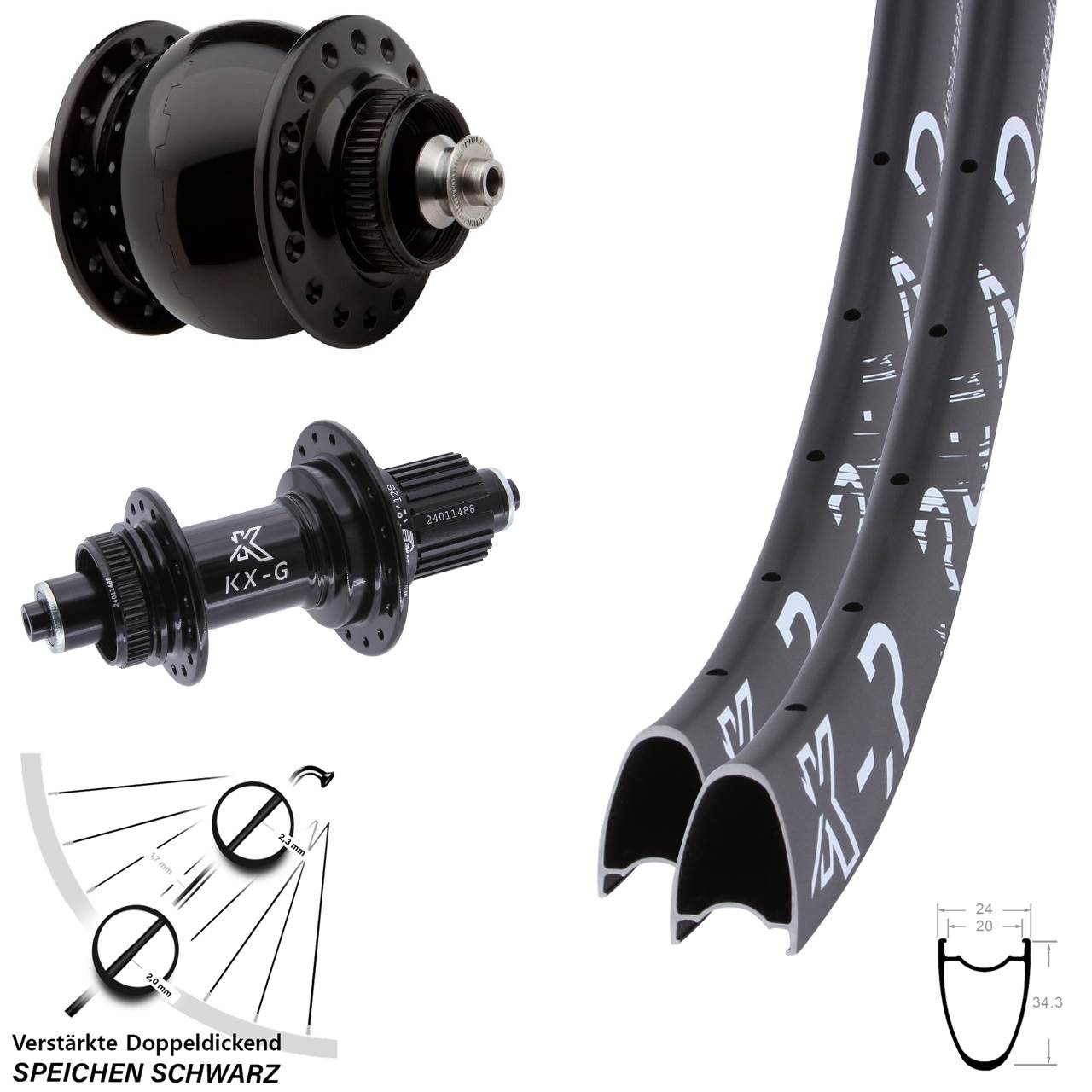 29 Zoll KX-GR Road SON 28 Laufradsatz Centerlock QR Micro Spline