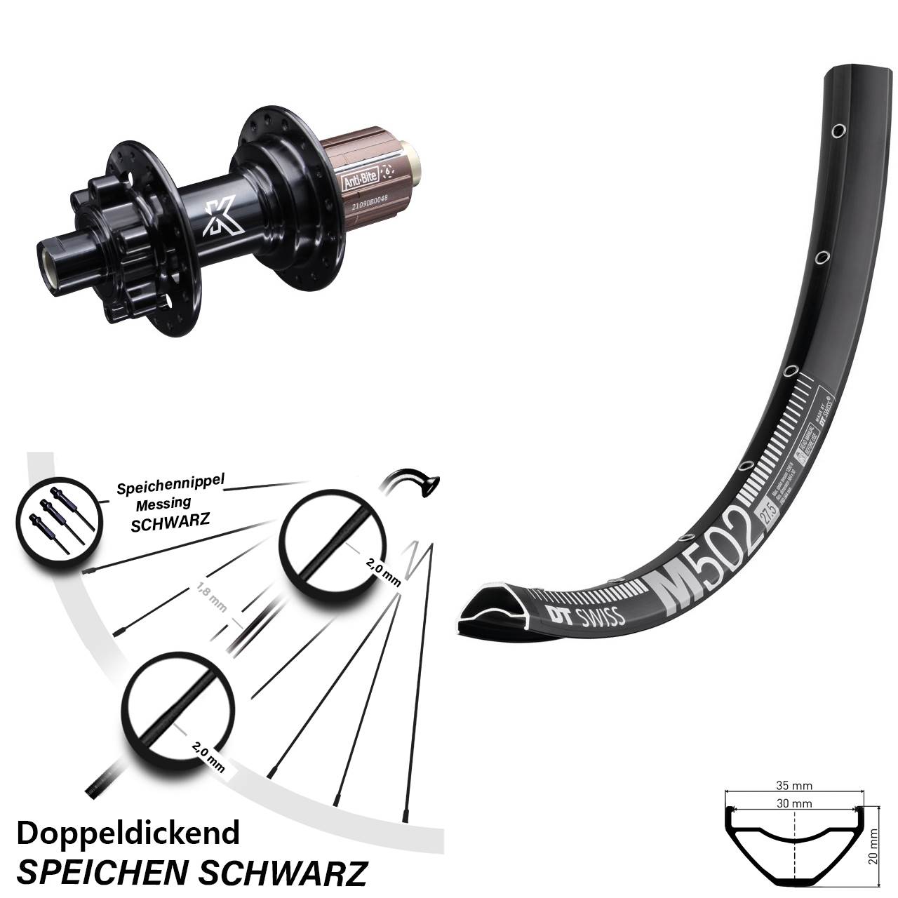Hinterrad 6-Loch 12x142 27,5 Zoll DT Swiss M502 KX-M 8-12 fach