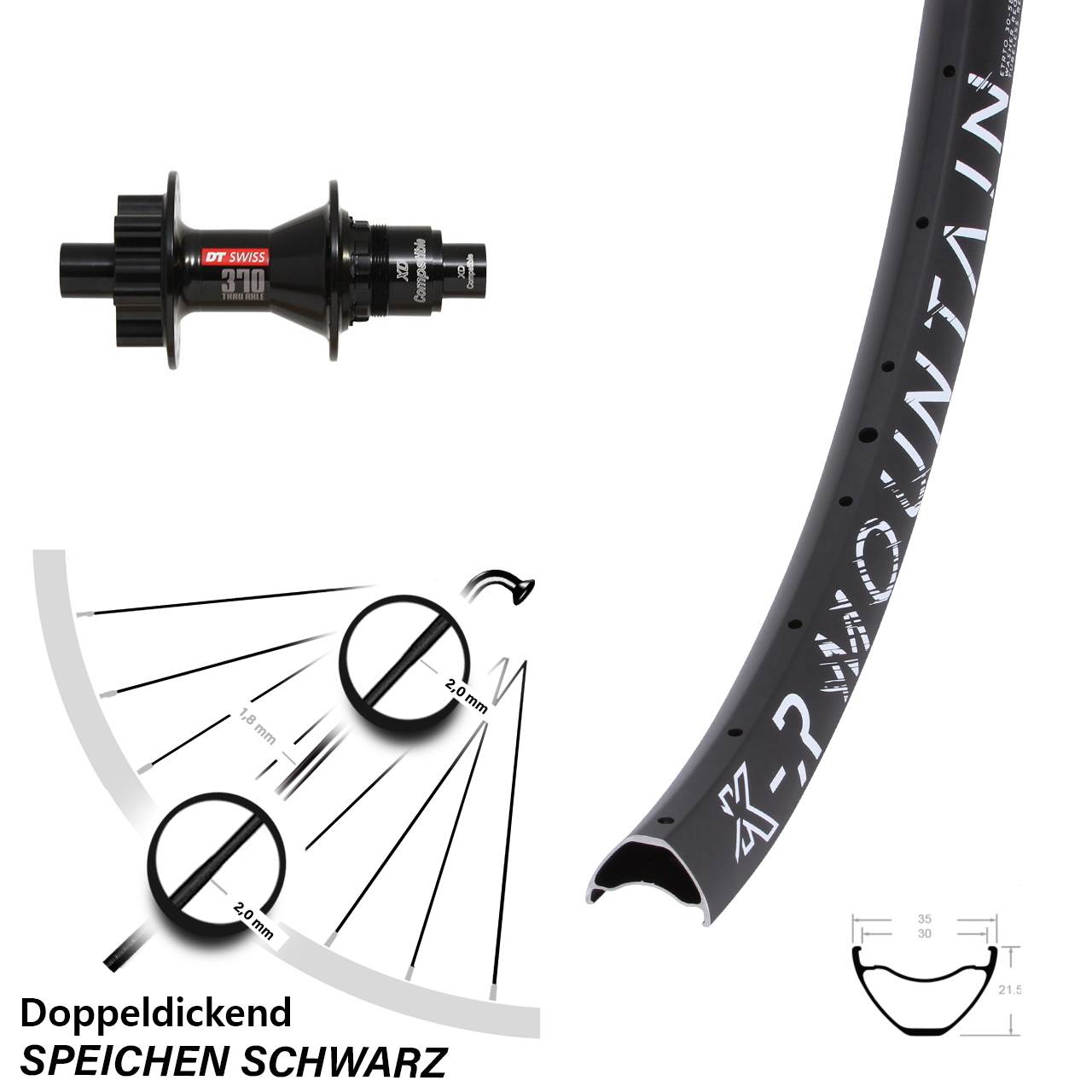 Hinterrad 6-Loch 12x142 29 Zoll KX-R Mountain DT Swiss 370 SRAM XD
