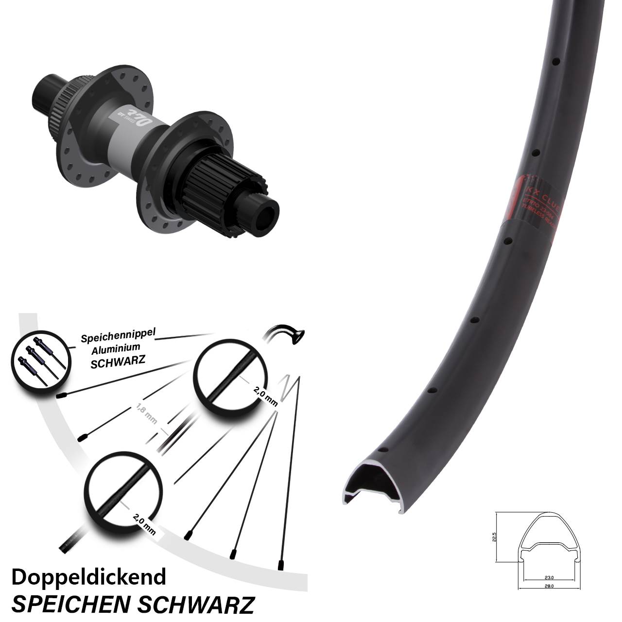 28 Zoll KX Clue DT Swiss 370 Centerlock Hinterrad 12x142 Micro Spline