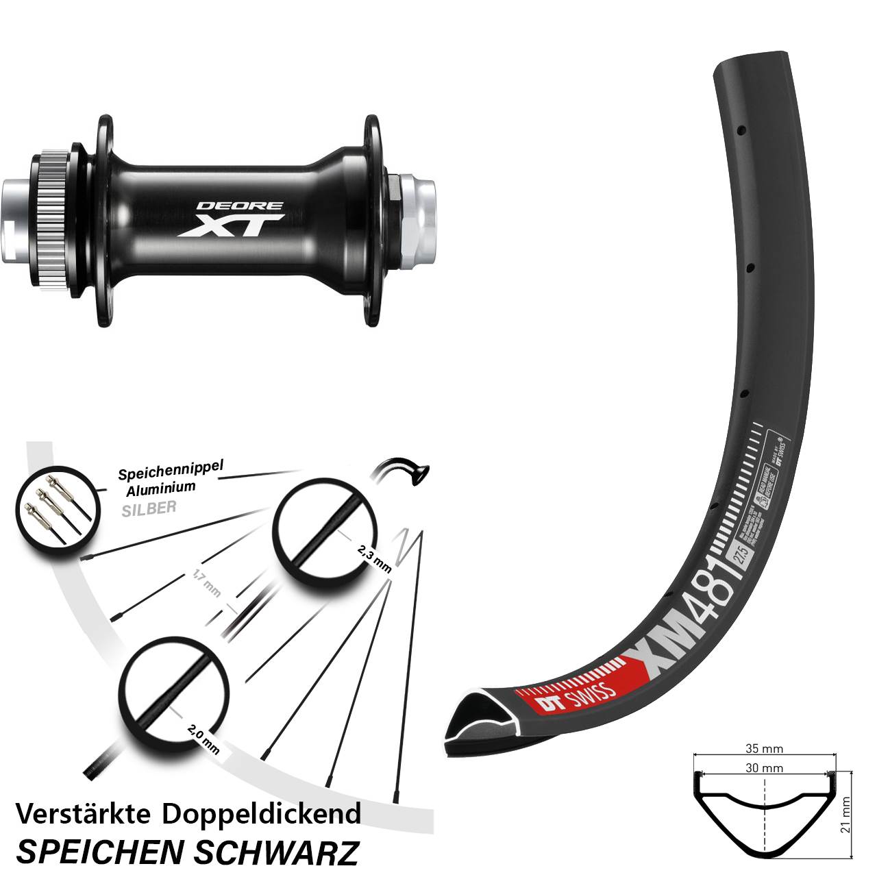 Vorderrad Centerlock 27,5 Zoll DT Swiss XM 481 Shimano Deore XT HB-M8010-B 15x110 Boost