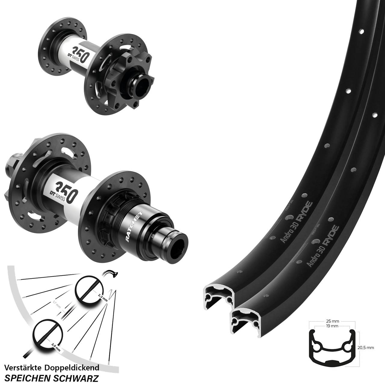 Laufradsatz 6-Loch 28 Zoll Ryde Andra 30 DT Swiss 350 XD 11-12 fach 15x100 12x142