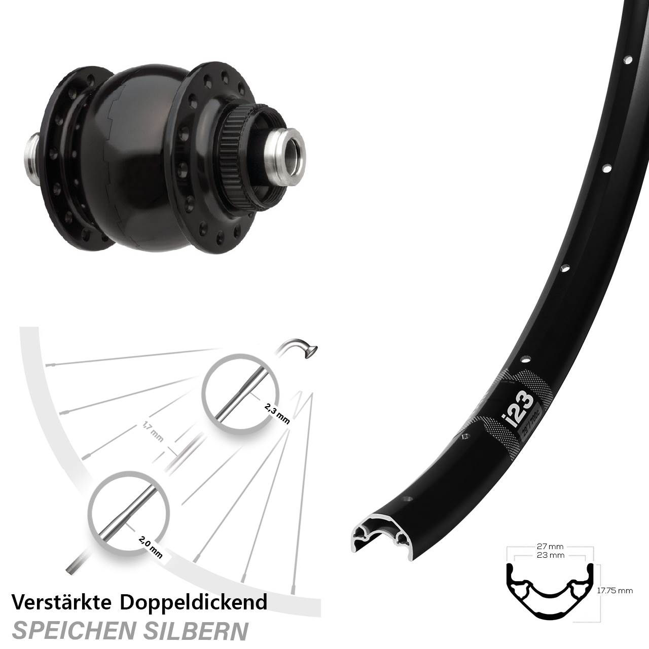 28-29 Zoll WTB i23 SON 28 Centerlock Vorderrad mit Nabendynamo 12x100