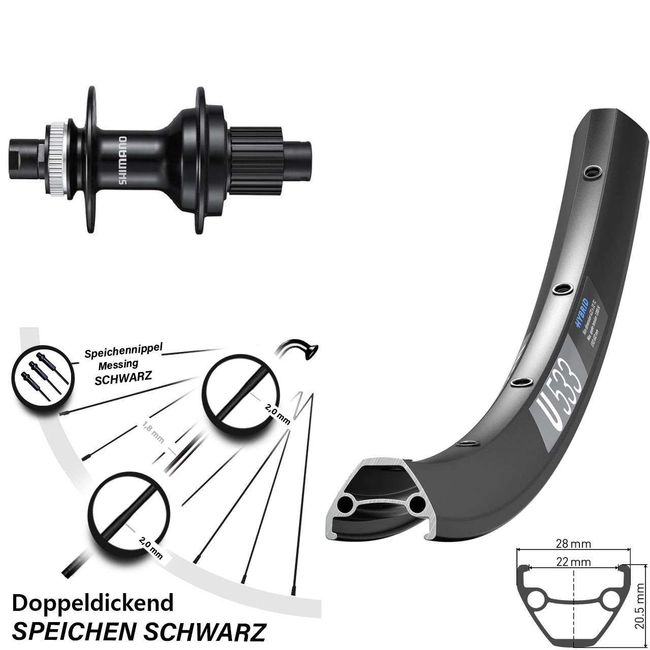 Centerlock Hinterrad 28-29 Zoll DT Swiss U533 Shimano FH-MT510 Shimano Micro Spline 12x142