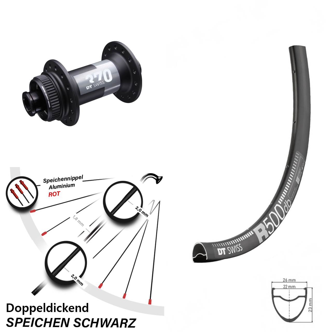 Disc Laufrad 15x100 28 Zoll DT Swiss R500-370