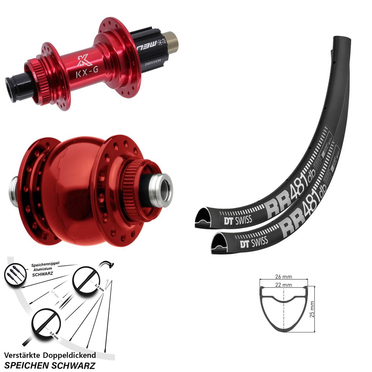 DT Swiss RR481 KX-G rot SON 28 Zoll Disc Laufradsatz 12x100/142 Campagnolo N3W
