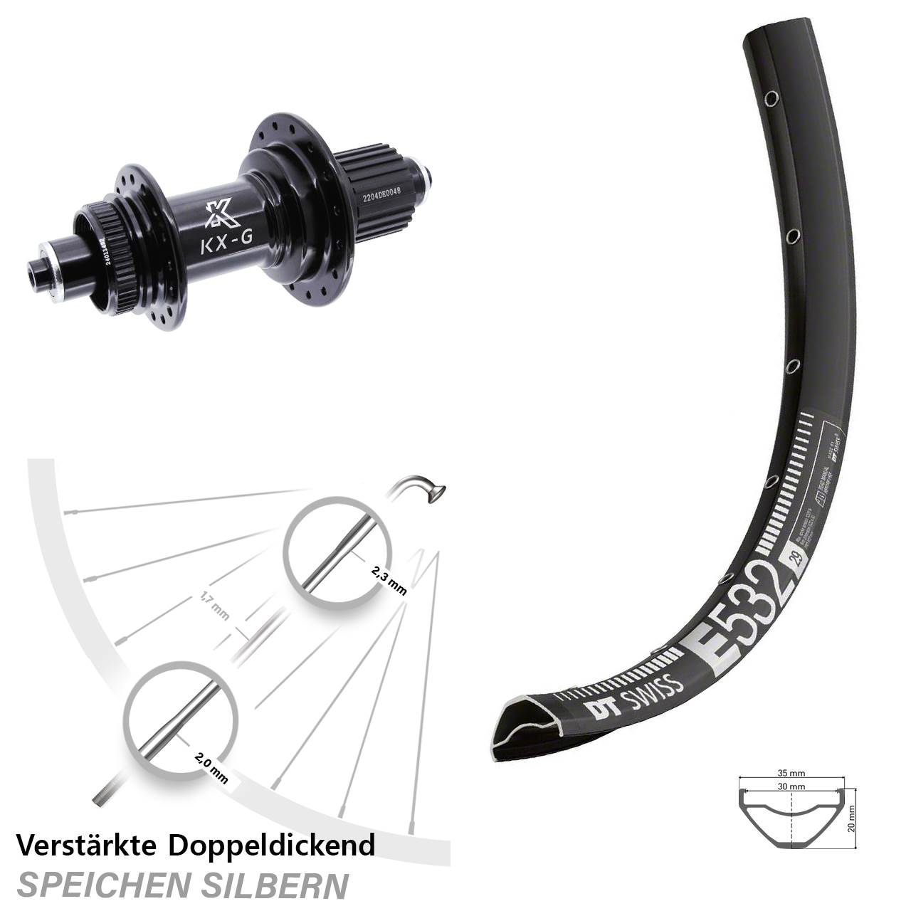 DT Swiss E532 KX-GS verstärkt 29 Zoll Disc Laufrad für Schnellspanner Shimano Micro Spline