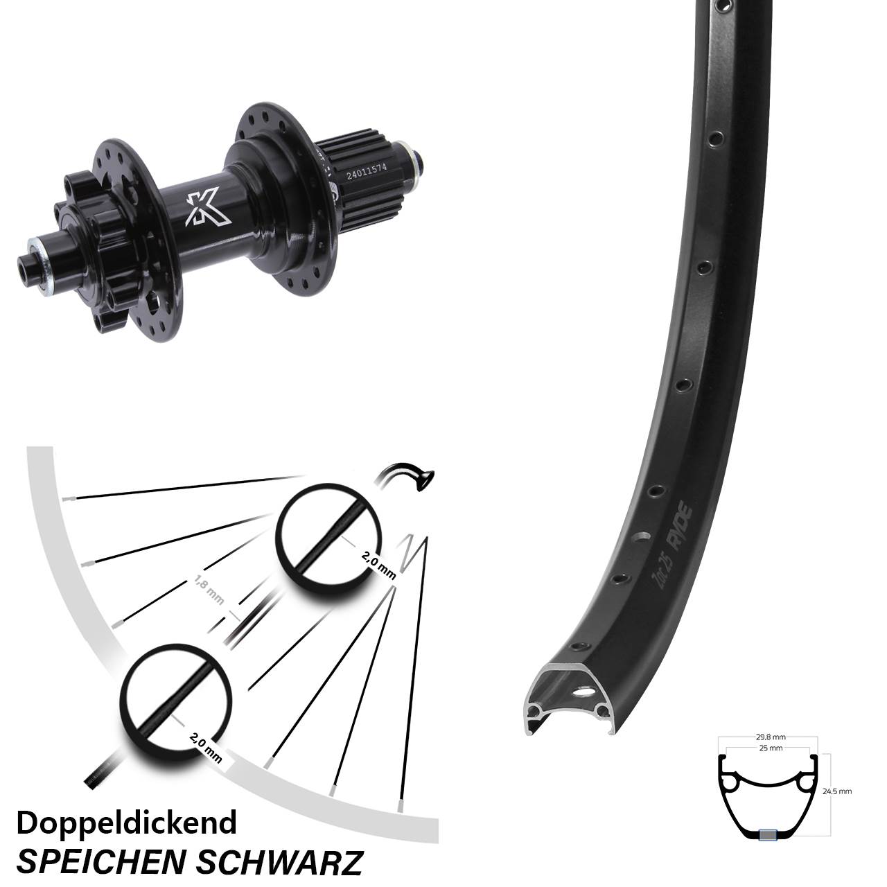6-Loch Hinterrad 28-29 Zoll Ryde ZAC 25 KX-M Shimano Micro Spline QR