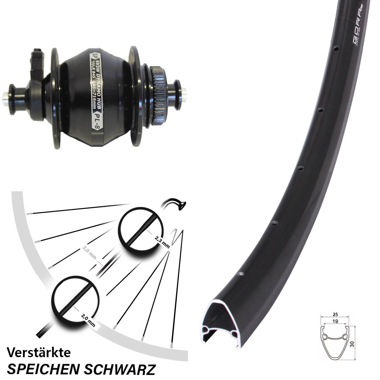 Disc Nabendynamovorderrad 28 Zoll Gora Plus Shutter Precision PL-8 für Schnellspanner