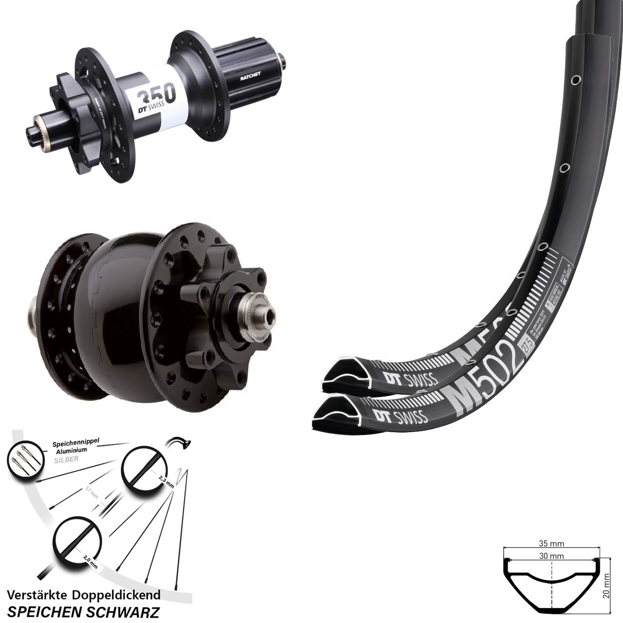 Laufradsatz QR 29 Zoll DT Swiss M 502-350 Ratchet 36 Disc SON 28 8-11 fach HG