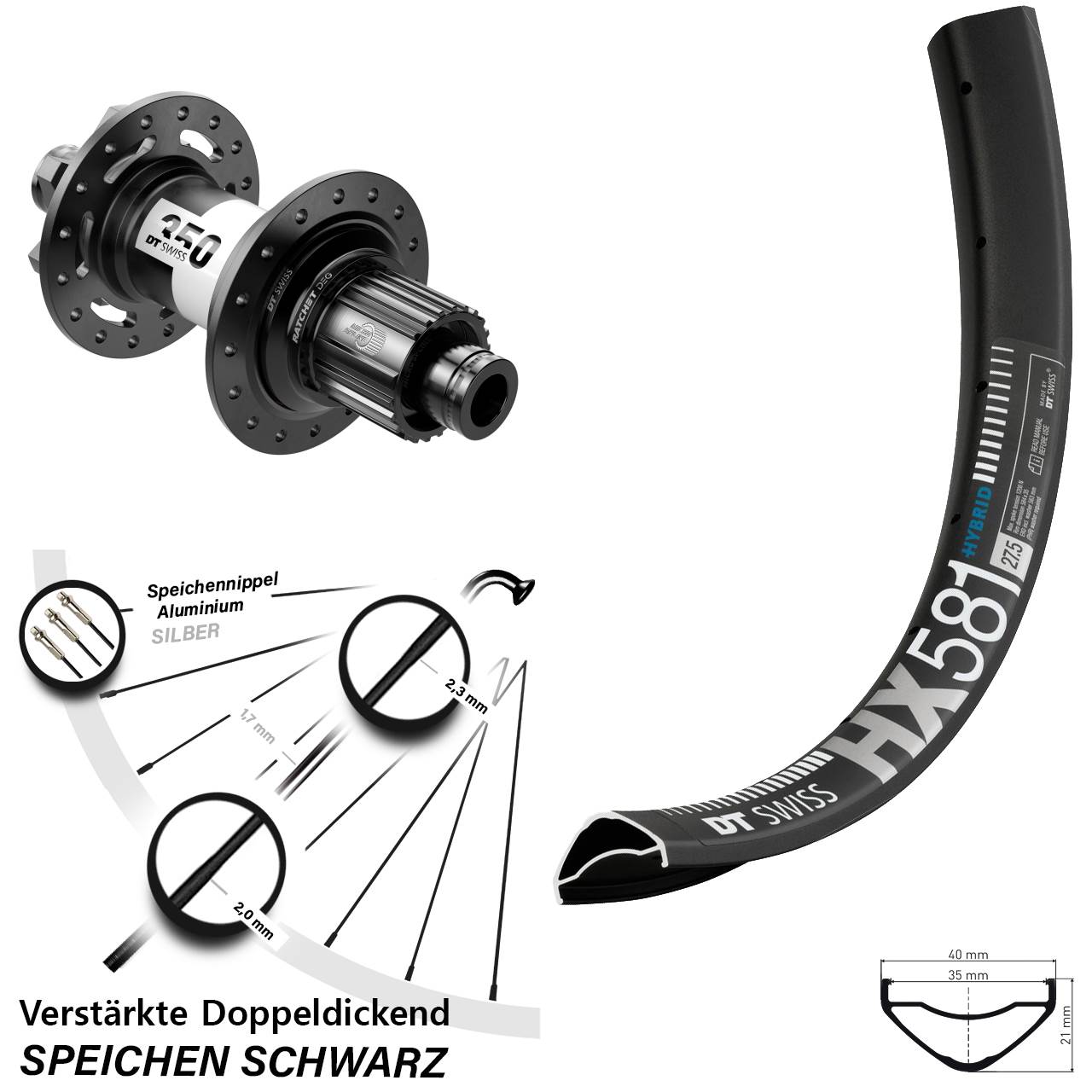 Disc Hinterrad 27,5 Zoll DT Swiss HX 581-350 DEG 72 Micro Spline 12x148