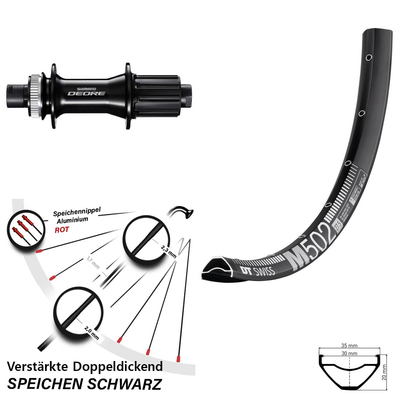 DT Swiss M502 Shimano Deore FH-M6010-B 29 Zoll Disc Hinterrad 12x148 8-11 fach