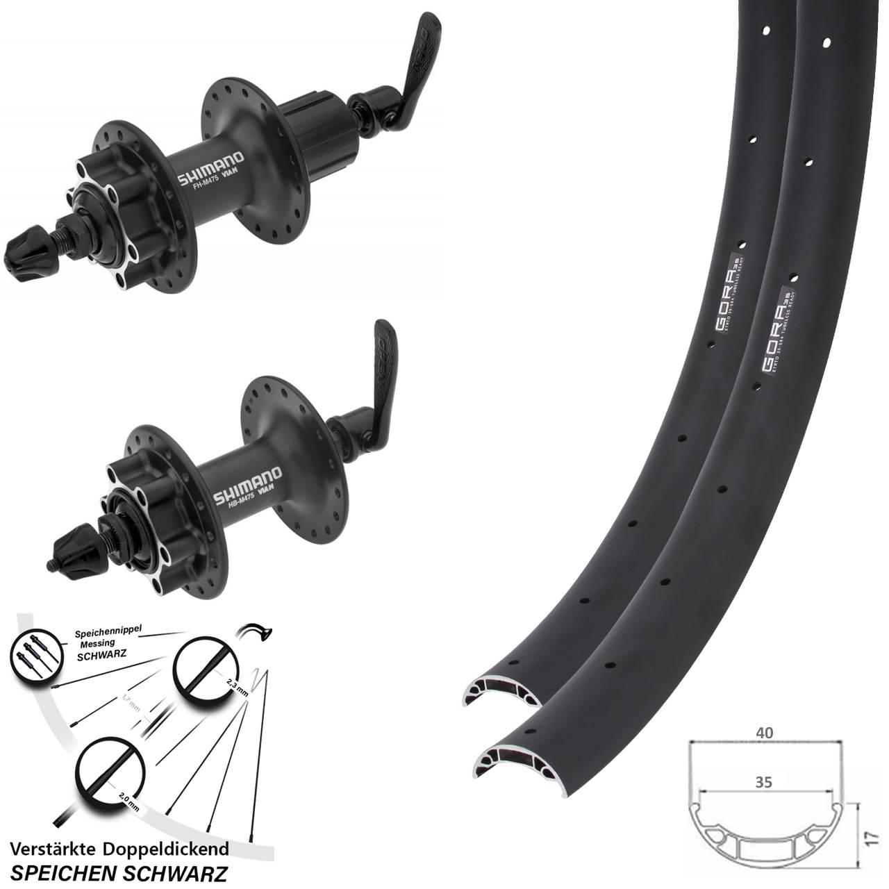 Laufradsatz 6-Loch für Schnellspanner 27,5 Zoll Gora 35 Shimano Alivio 8-11 fach