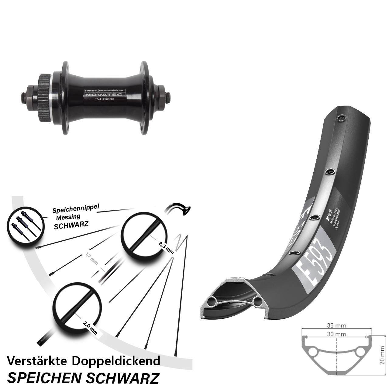 DT Swiss E593 Novatec D471 27,5 Zoll Centerlock Vorderrad für Schnellspanner