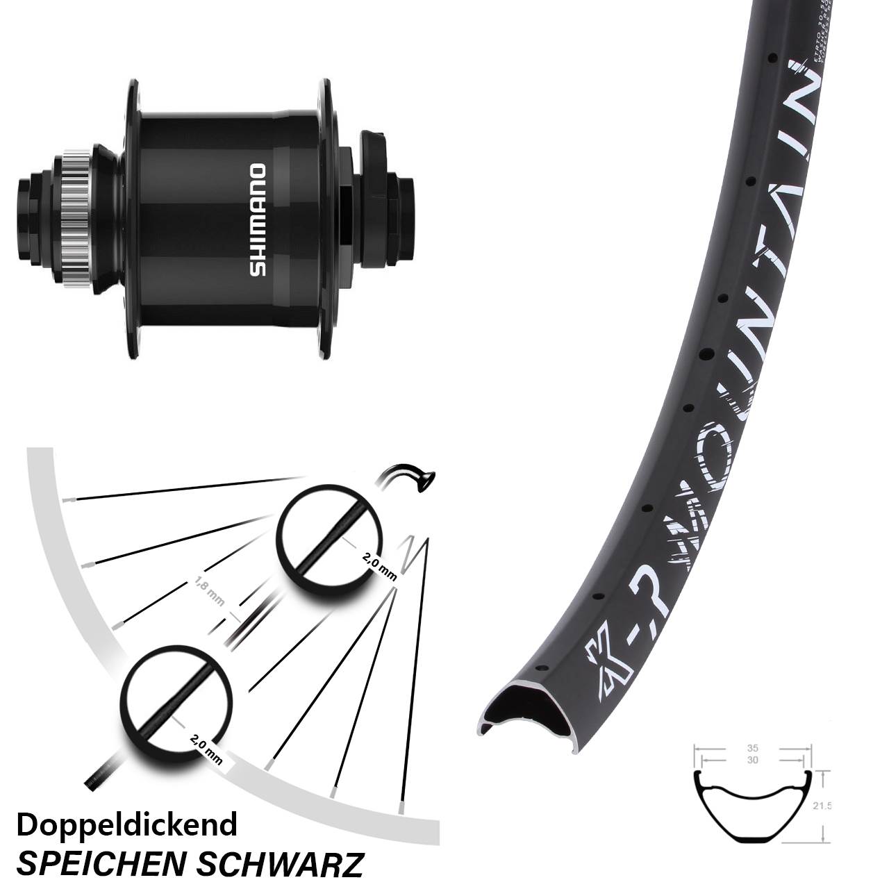Nabendynamovorderrad Centerlock 15x100 27,5 Zoll KX-R Mountain Shimano DH-UR708