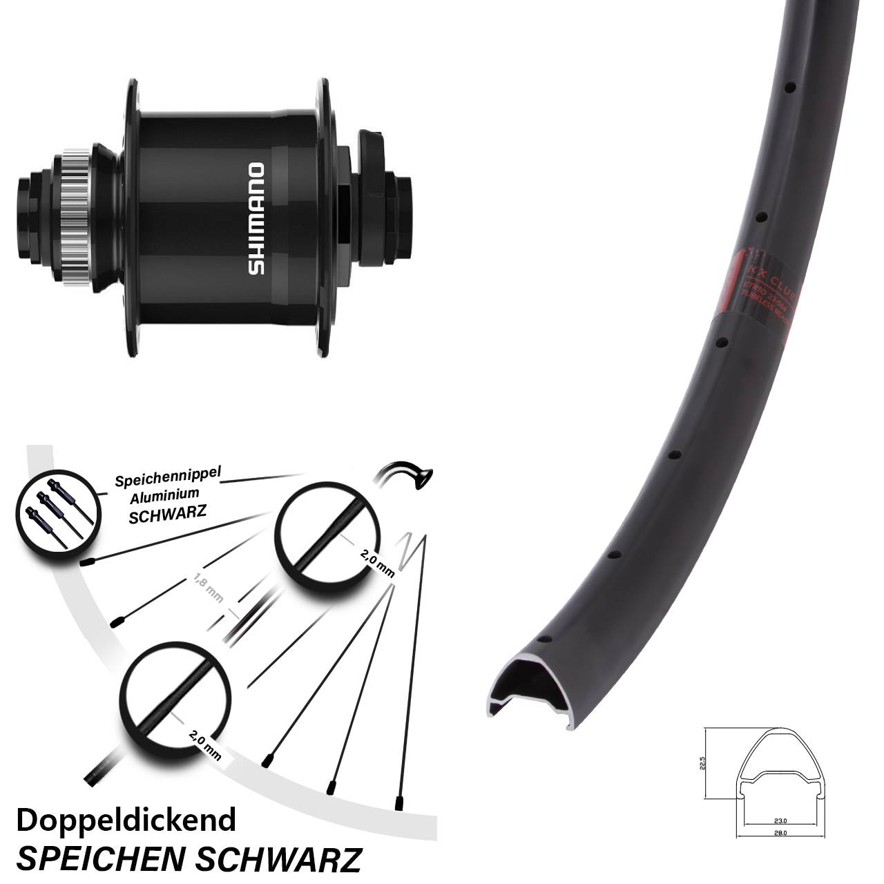 26 Zoll KX Clue Shimano DH-UR708-3D Dynamo-Vorderrad Centerlock 15x100