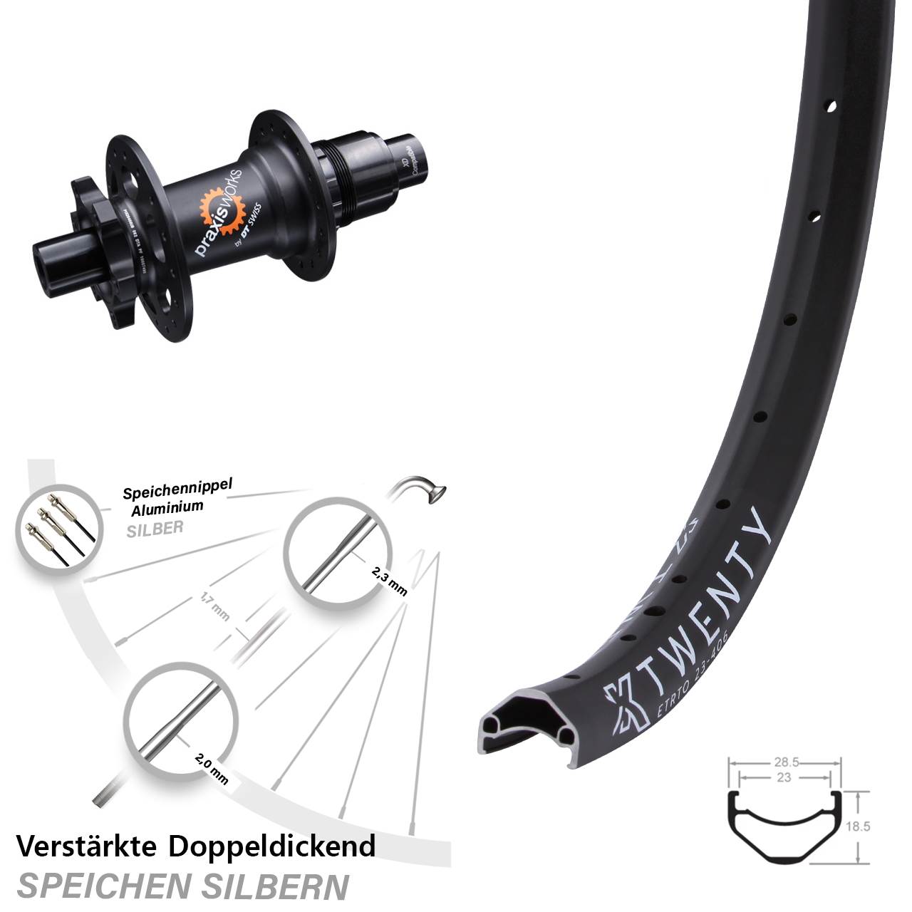 20 Zoll KX Twenty DT Swiss 350 SL Hinterrad 6-Loch 12x142 XD 11-12 fach