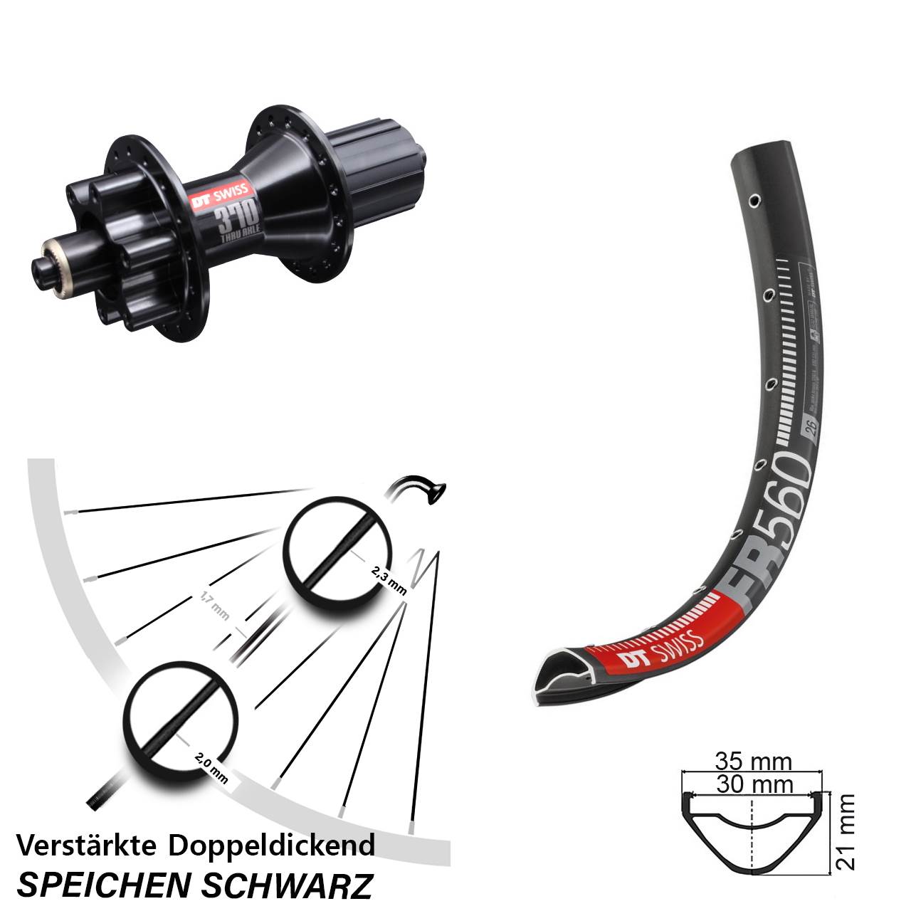 Disc Laufrad für Schnellspanner 26 Zoll DT Swiss FR560 DT Swiss 370 Hybrid 8-11 fach HG