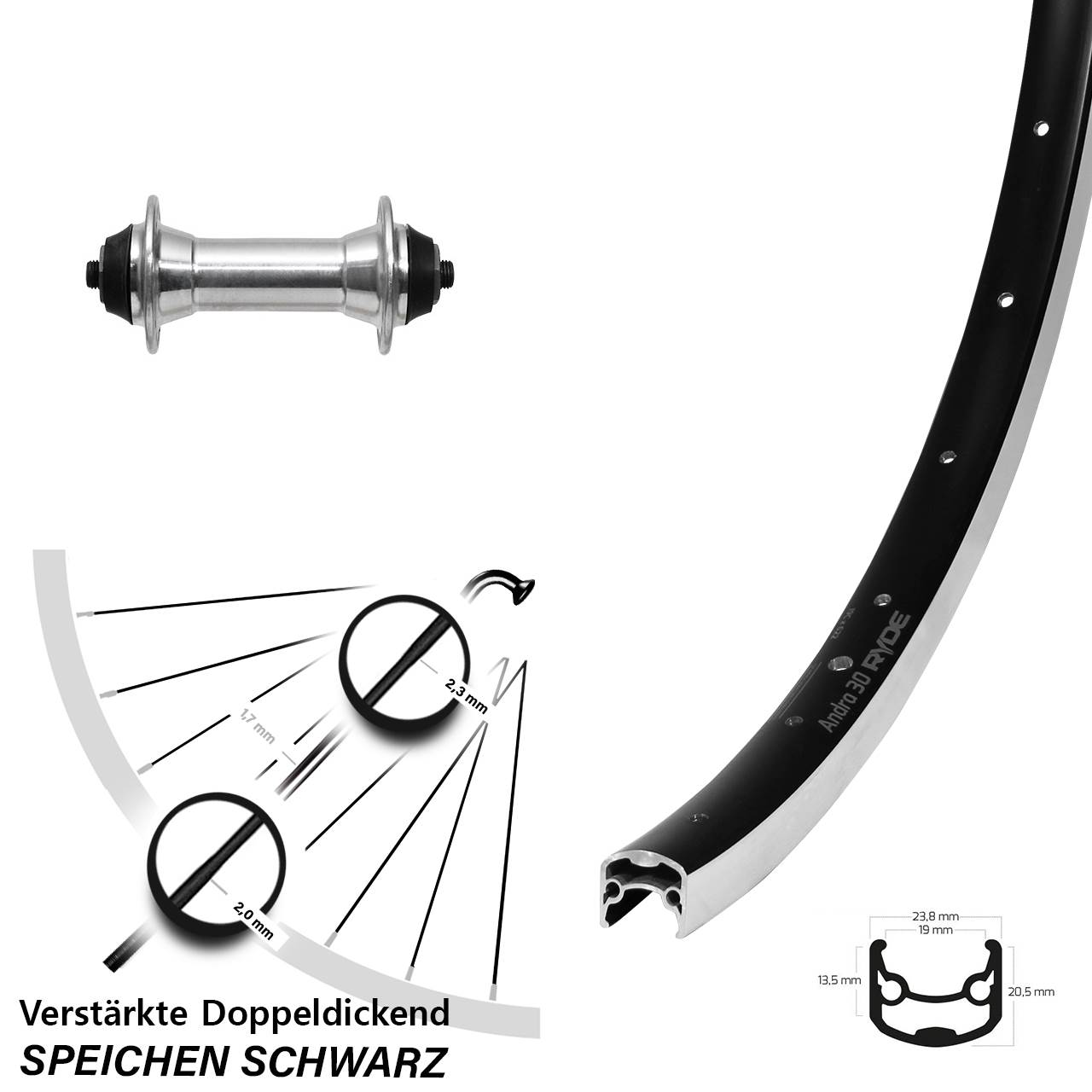 26 Zoll Ryde Andra 30 Formula FM-21 Laufrad für Schnellspanner