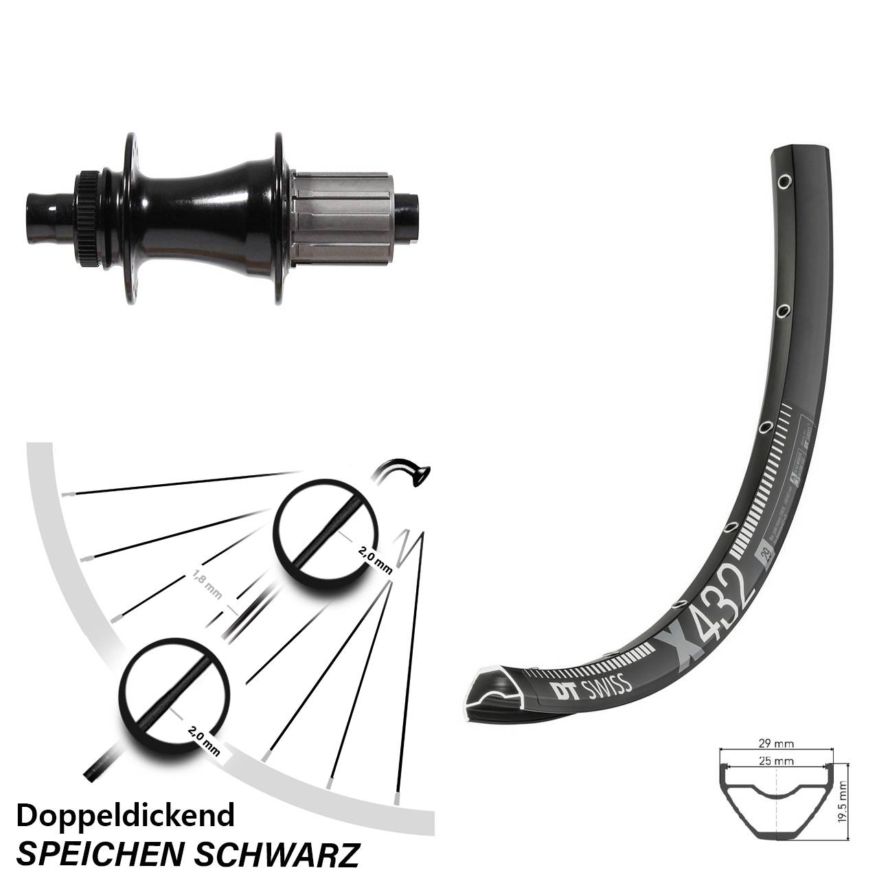 Centerlock Hinterrad 12x142 29 Zoll DT Swiss X432 Formula CL-142S 8-11 fach