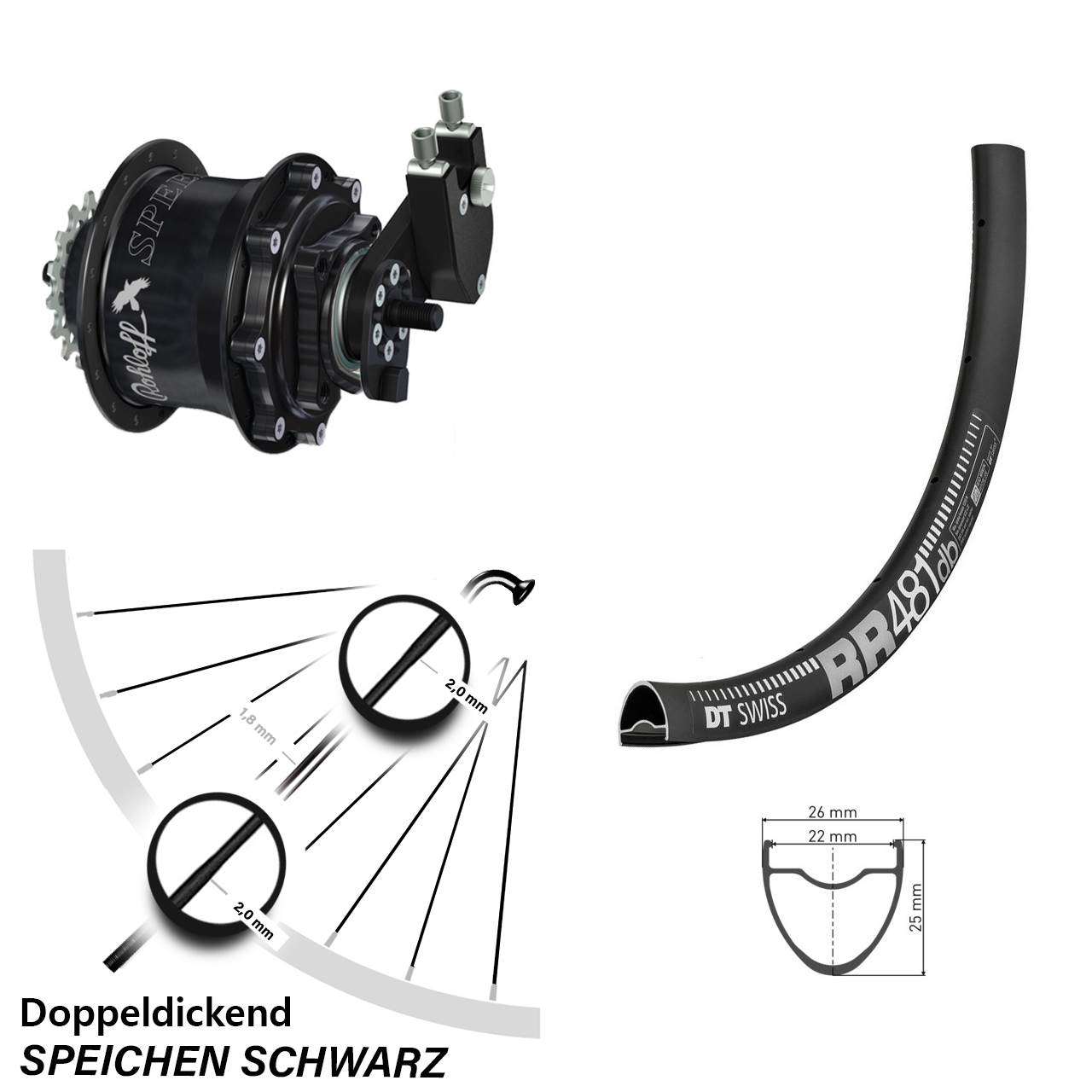 Hinterrad 28 Zoll DT Swiss RR 481 Disc Rohloff Speedhub 500/14 TS DB OEM Tandem schwarz