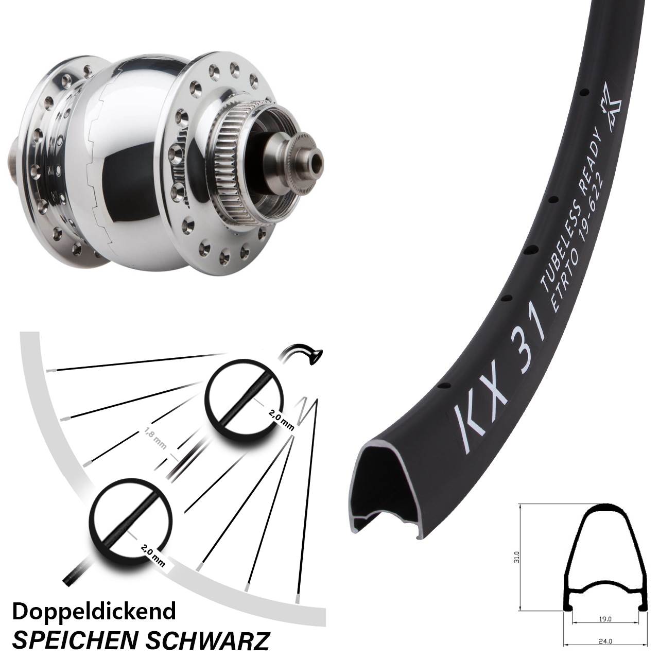 SON delux KX31 28 Zoll Centerlock Dynamovorderrad QR