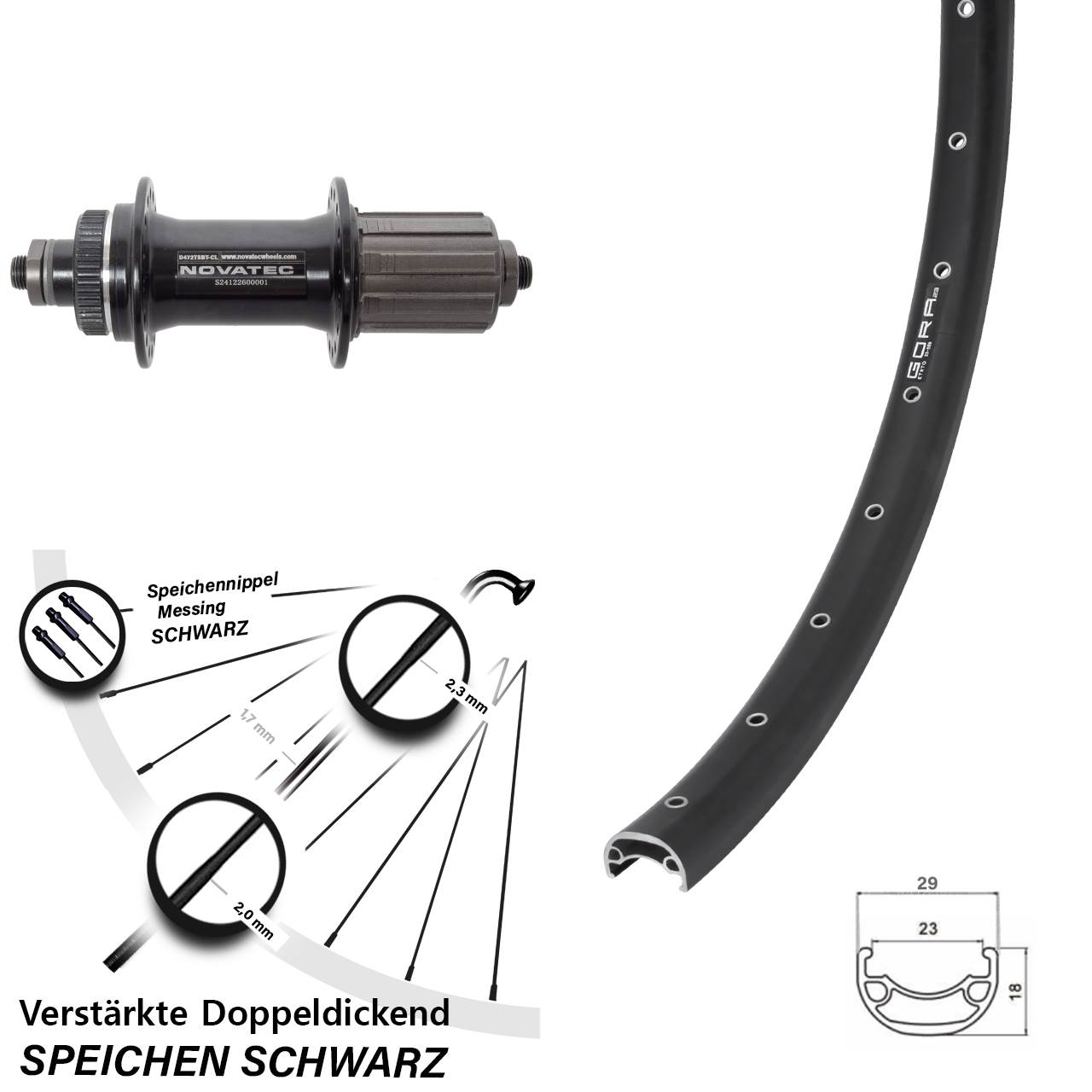 26 Zoll Gora 23 Novatec D472 Disc Laufrad für Schnellspanner 8-12 fach