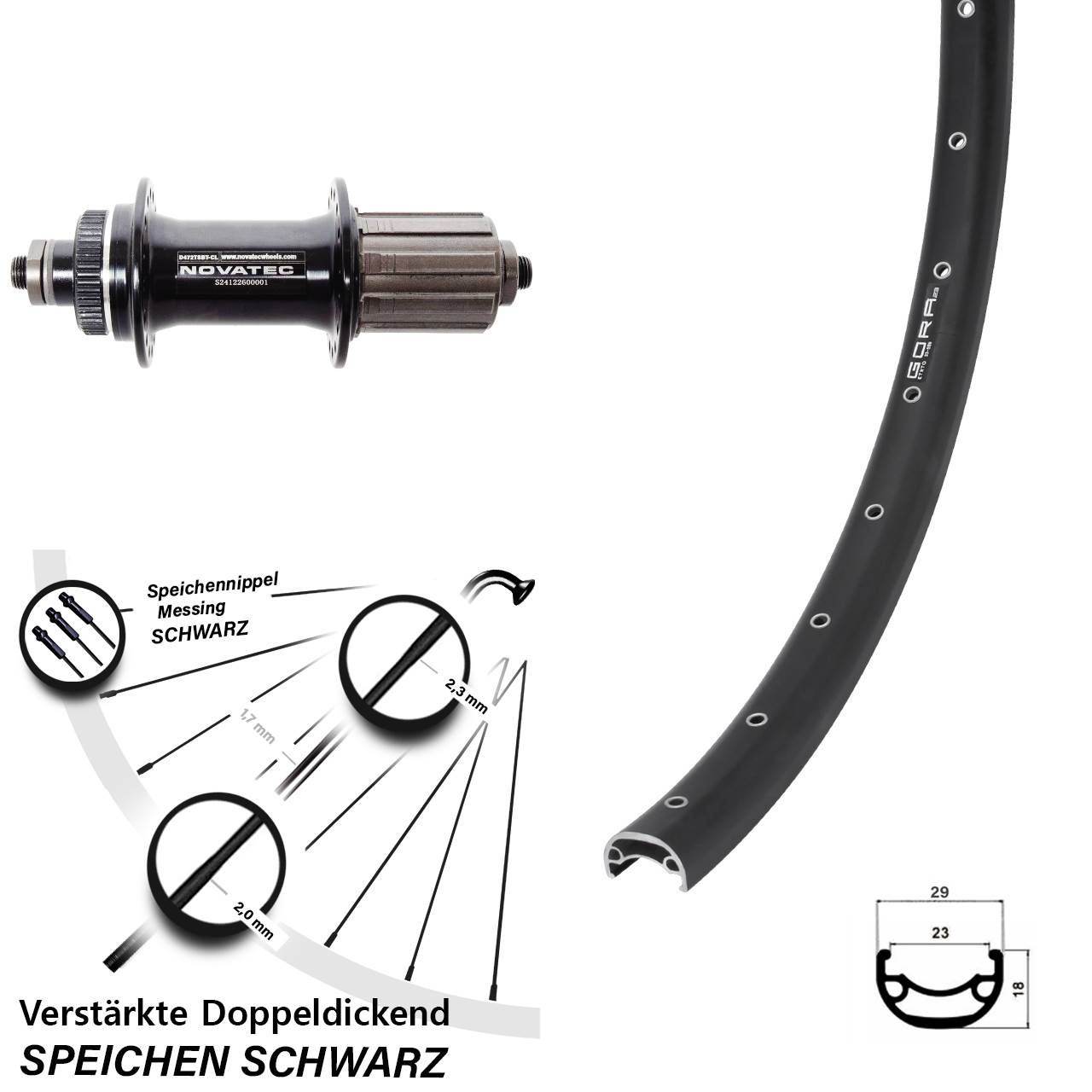 26 Zoll Gora 23 Novatec D472 Disc Laufrad für Schnellspanner 8-12 fach