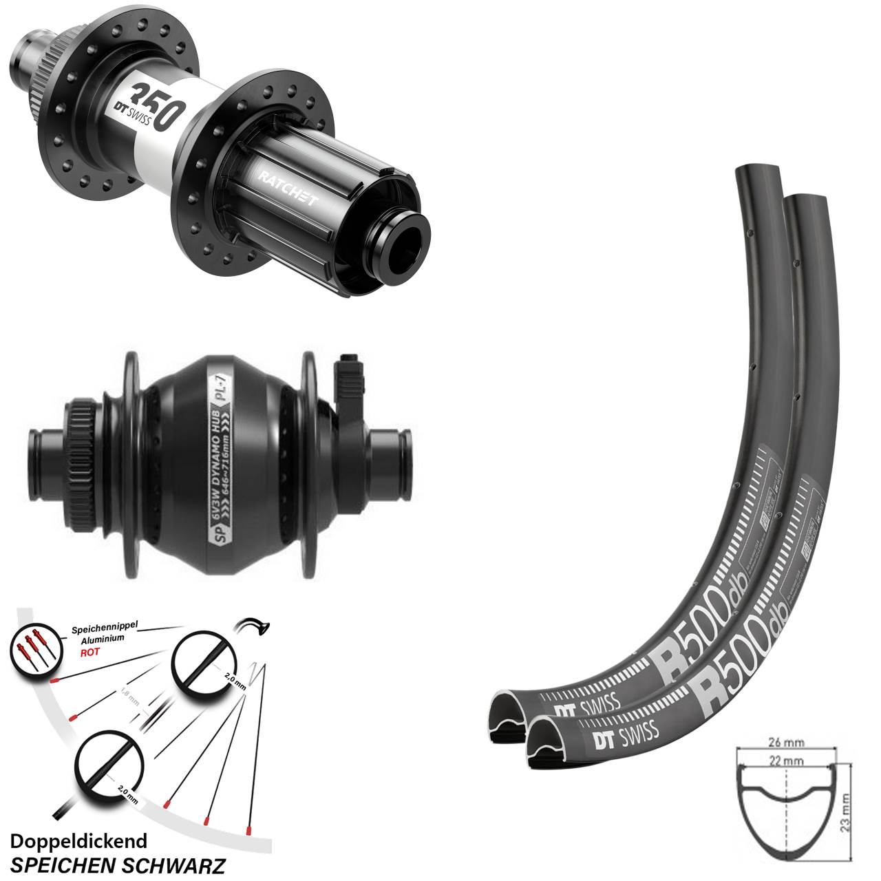 Laufradsatz R 500 DT Swiss 350 Dynamo Shutter PL-7 Centerlock Road