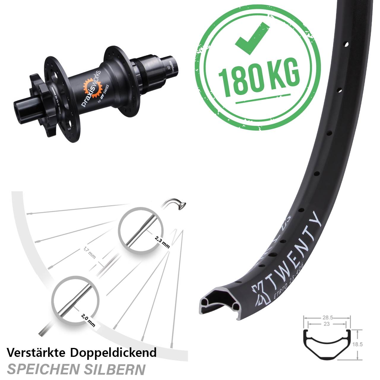 20 Zoll KX Twenty DT Swiss 350 SL Hinterrad 6-Loch 12x142 XD 11-12 fach
