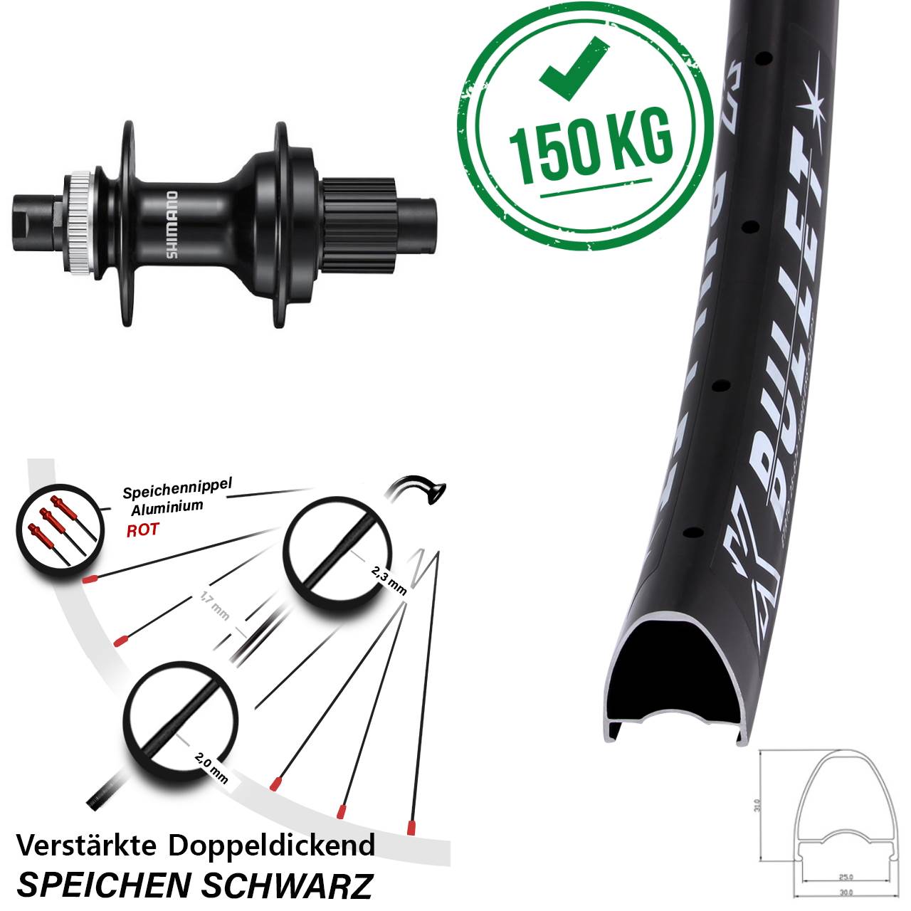 Hinterrad Centerlock 12x142 28-29 Zoll KX Bullet Shimano FH-MT510 Micro Spline