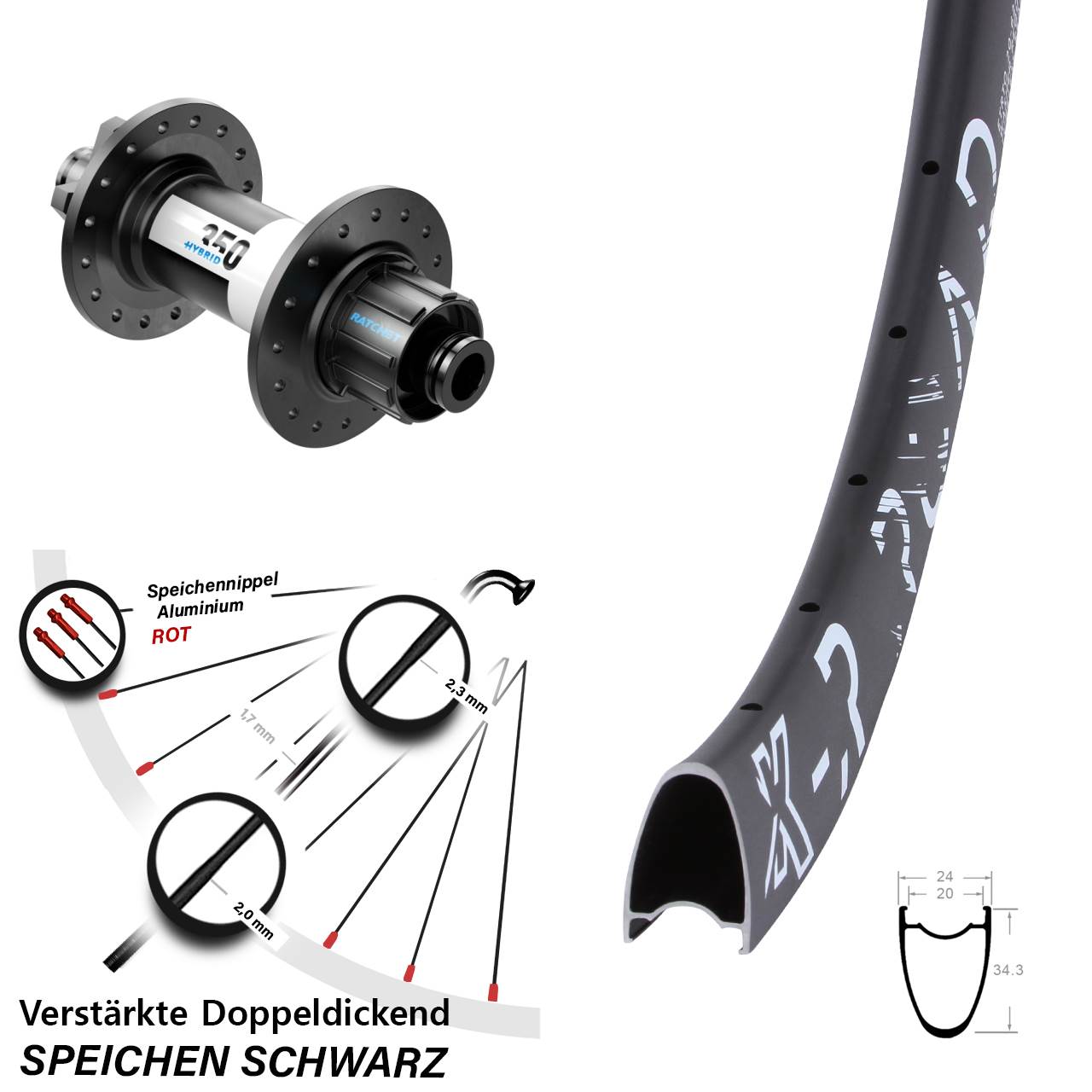 29 Zoll Hinterrad KX-R Road DT Swiss 350 Hybrid 6-Loch 12/142 Singlespeed