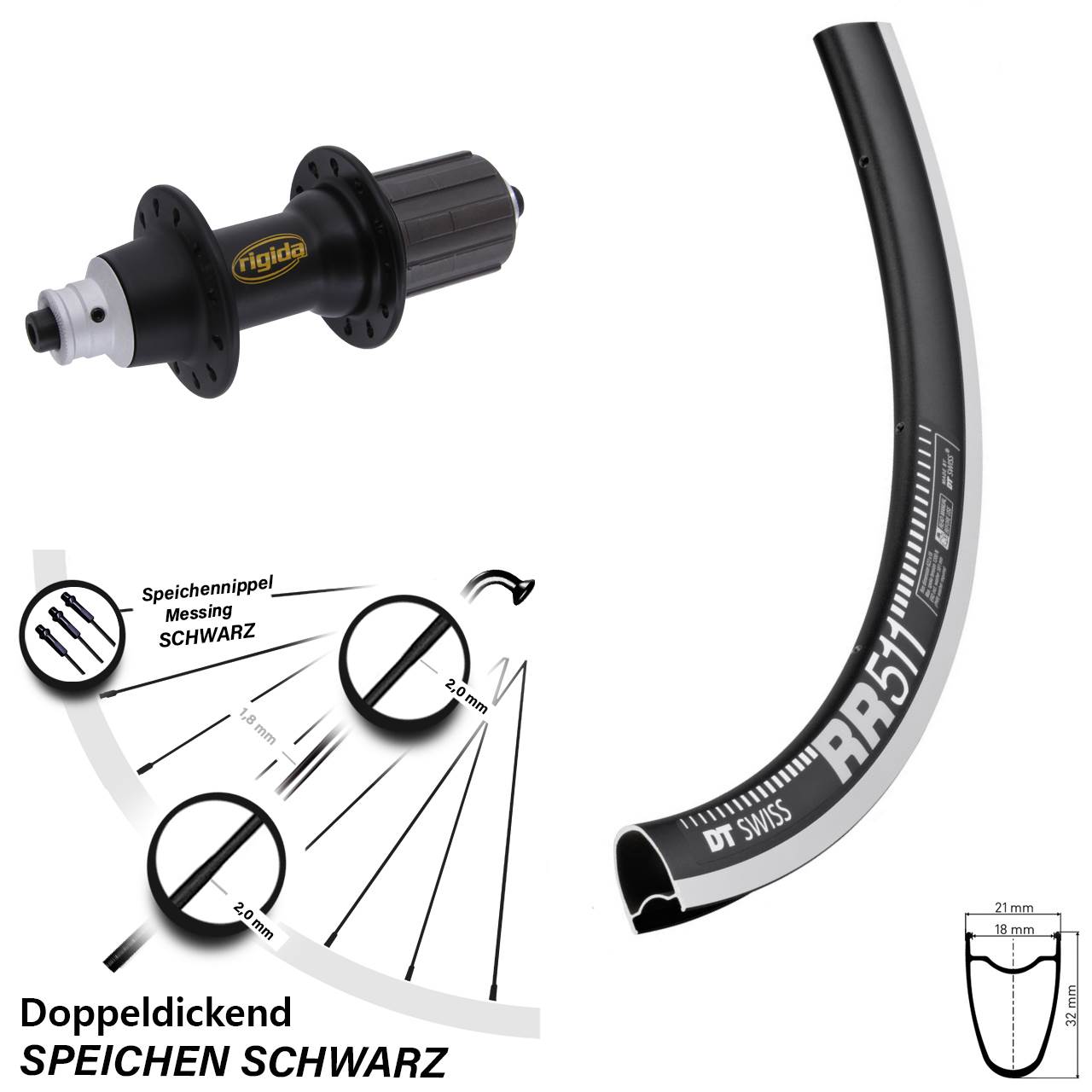 Hinterrad 28 Zoll DT Swiss RR 511 Rigida RWS 8-11 fach HG QR