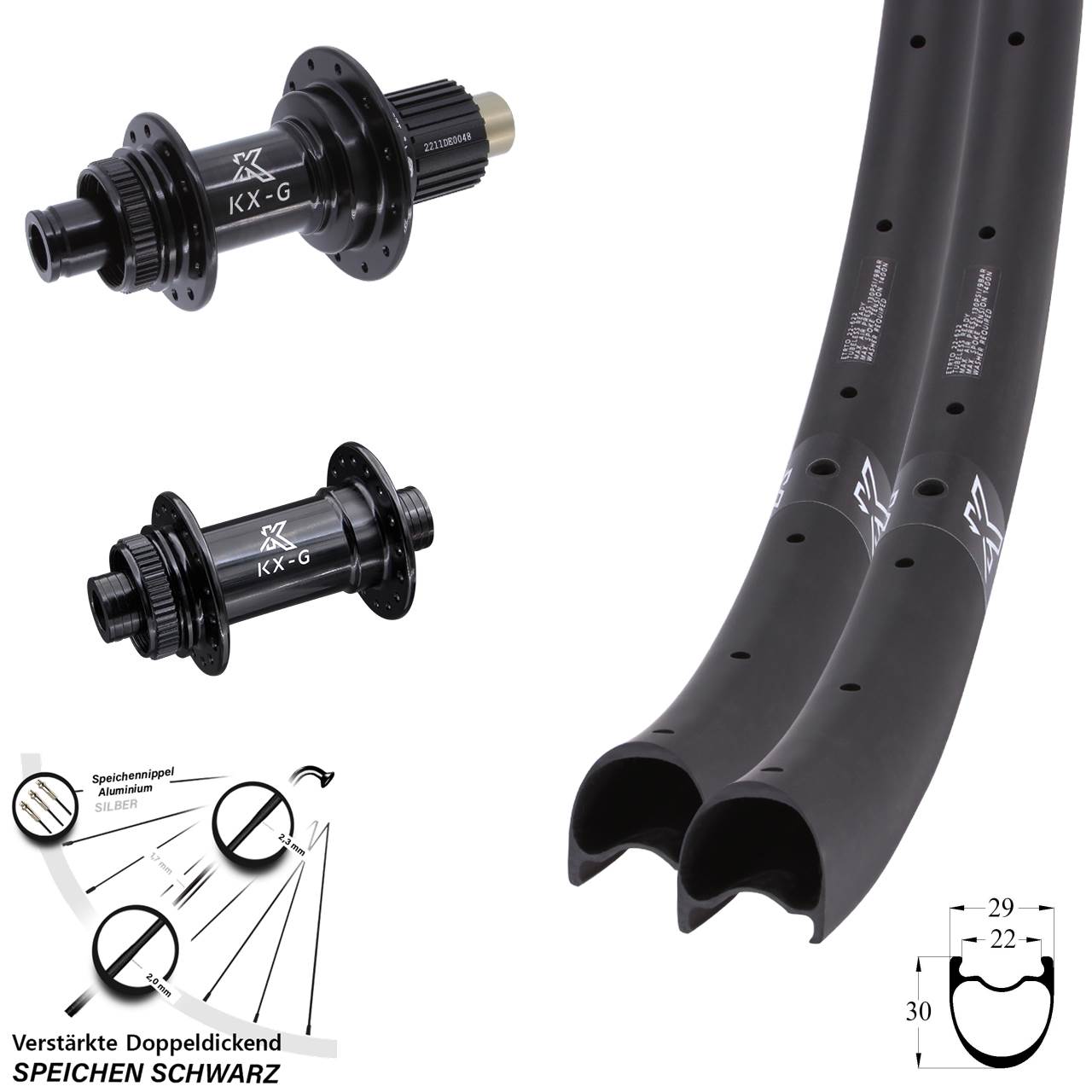 28 Zoll KX-GRC Gravel Carbon Gravel Steckachse Disc Laufrad-Satz 12x100/142 Micro Spline