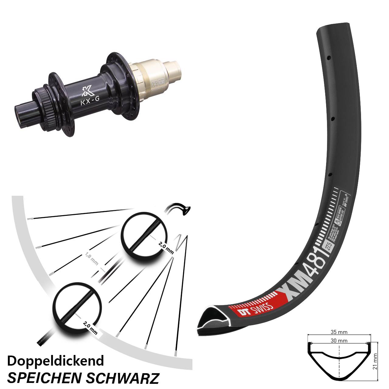 Centerlock Hinterrad 27,5 Zoll DT Swiss XM 481 KX-G 12x142