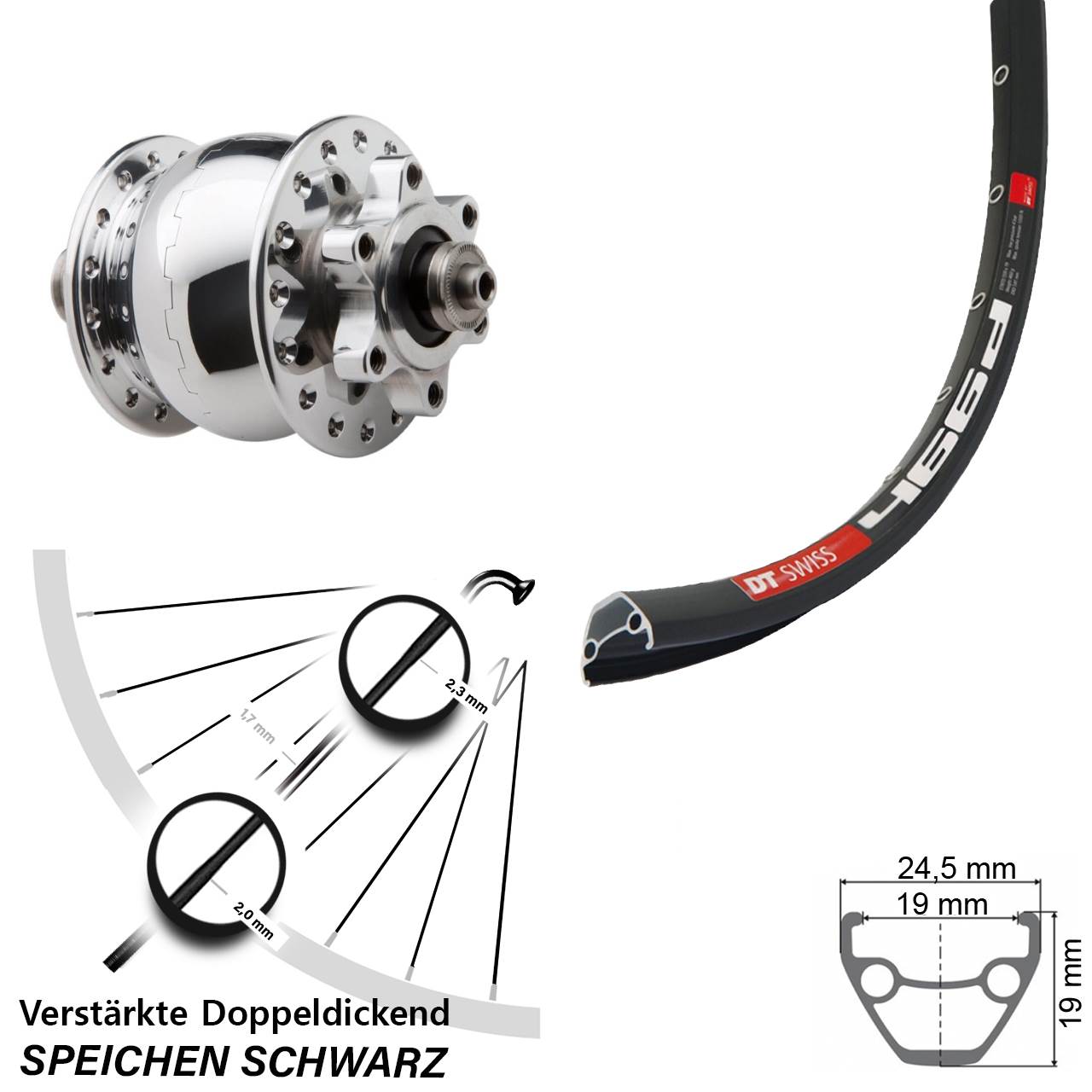 28-29 Zoll DT Swiss 466 SON 28 6-Loch Nabendynamovorderrad QR