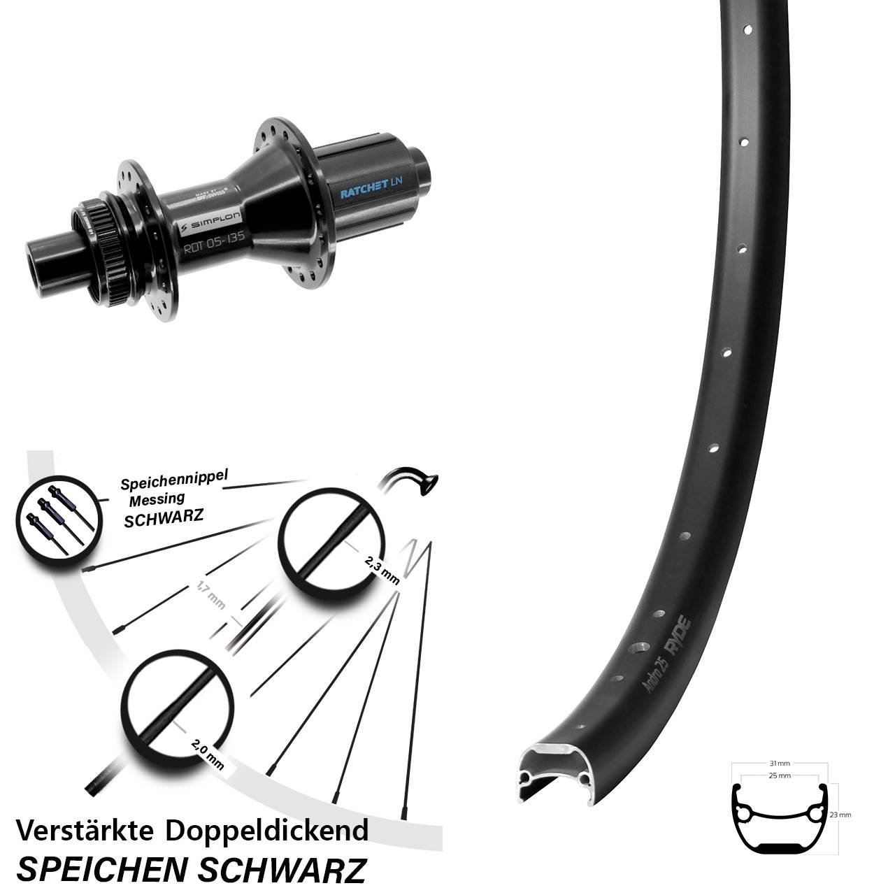 Disc Hinterrad 12x142 28-29 Zoll Ryde Andra 25 DT Swiss 370 Hybrid 8-11 fach